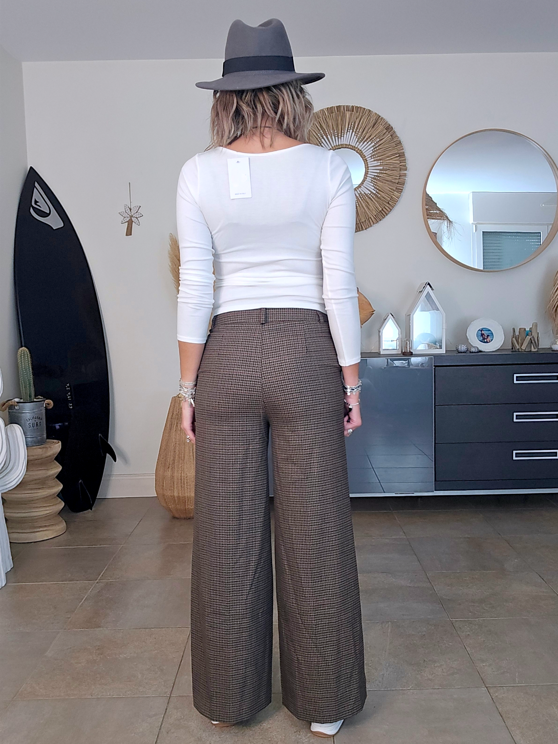 T-shirt blanc côtelé à manches longues