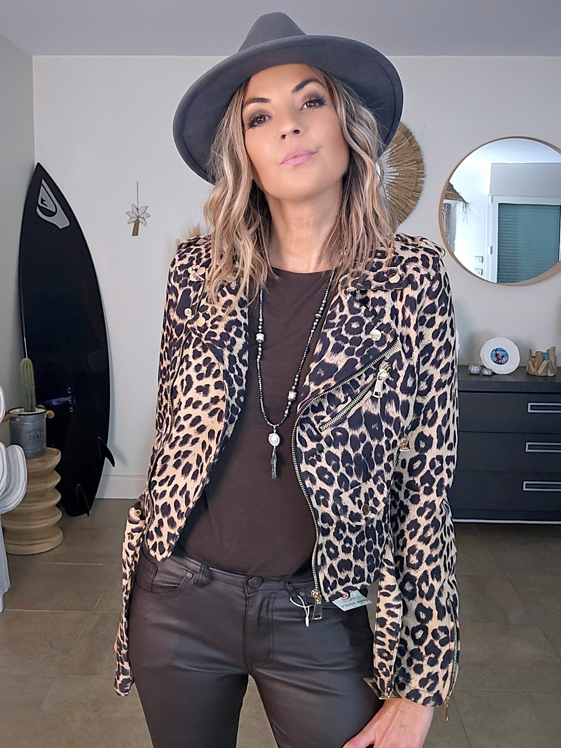 Perfecto suédine à imprimé léopard