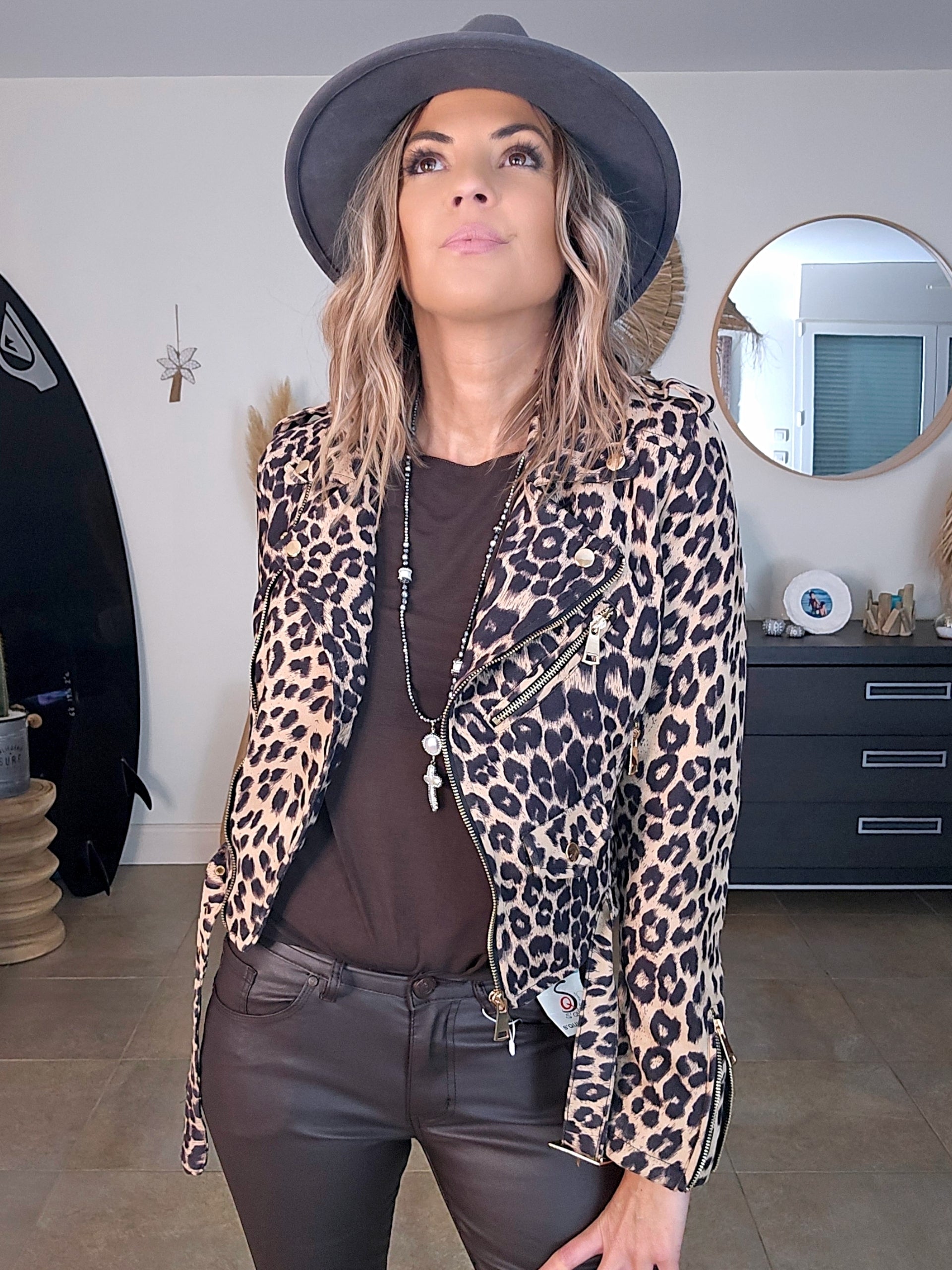 Perfecto suédine à imprimé léopard