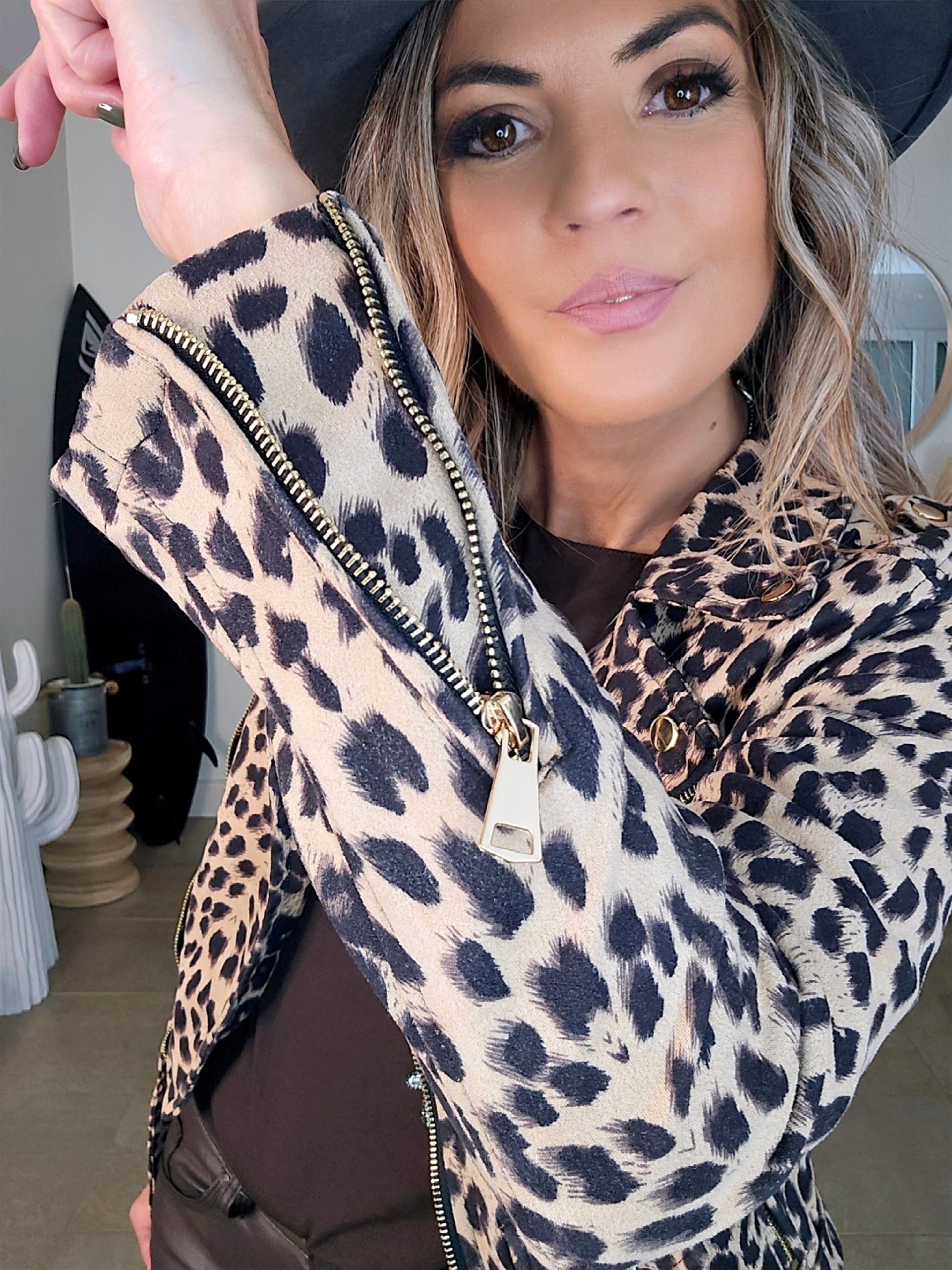 Perfecto suédine à imprimé léopard