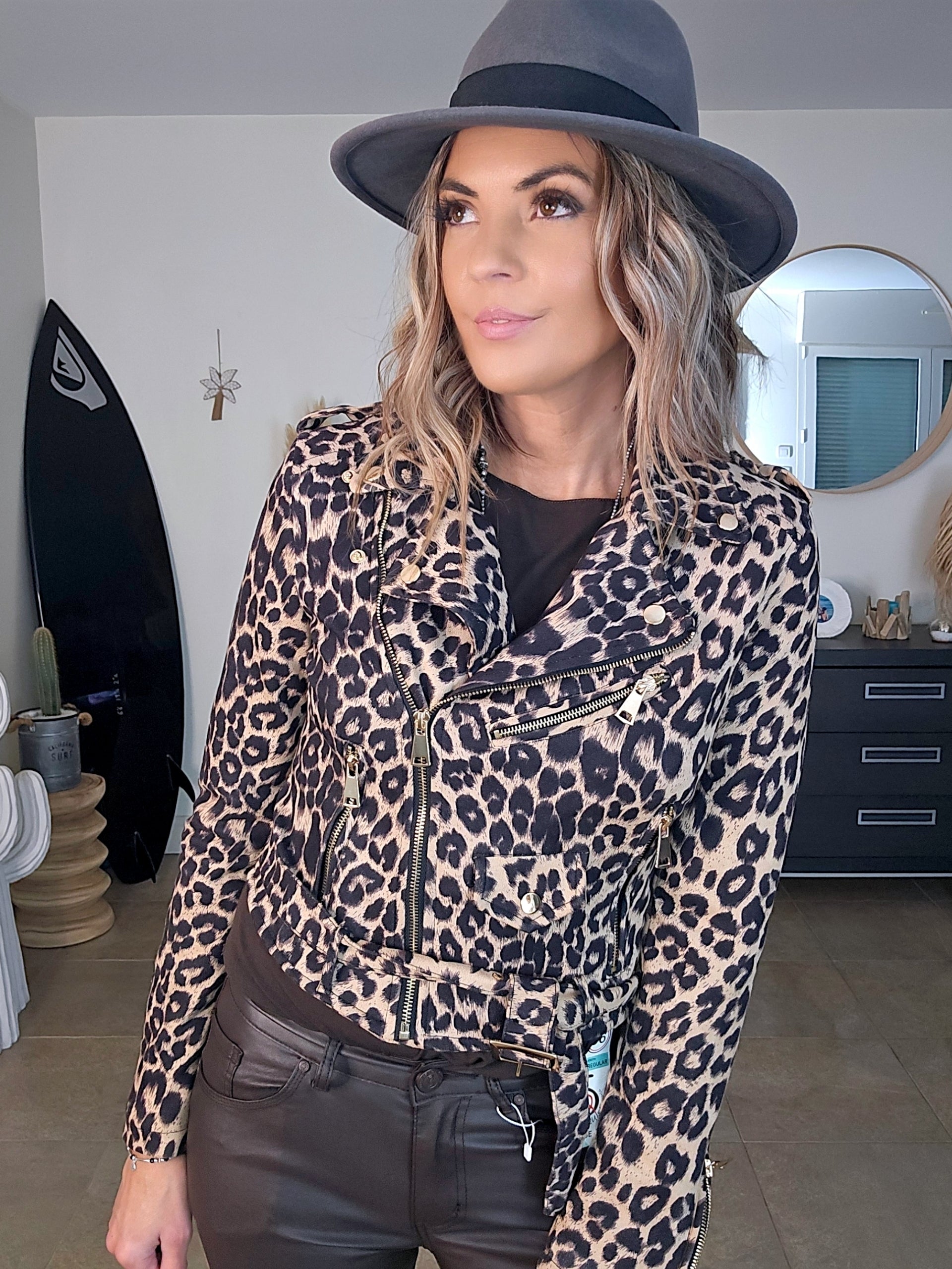 Perfecto suédine à imprimé léopard