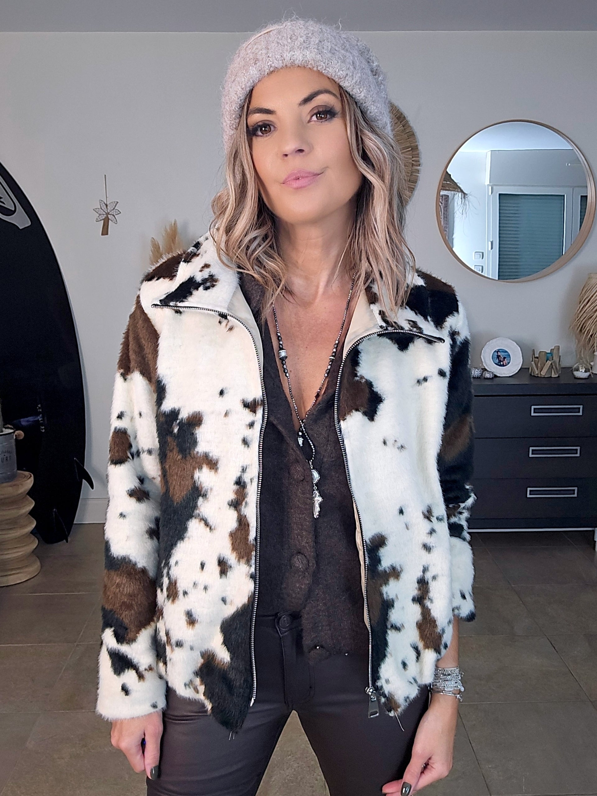 Bomber poilu à imprimé animal