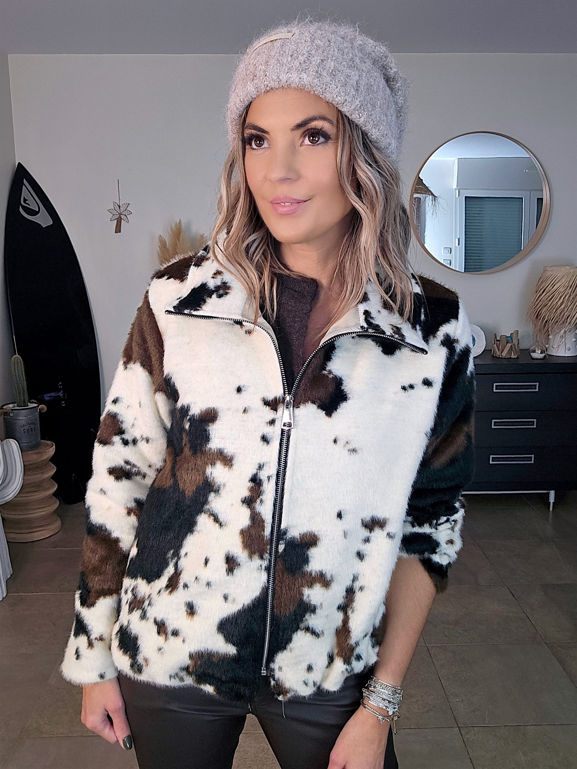 Bomber poilu à imprimé animal