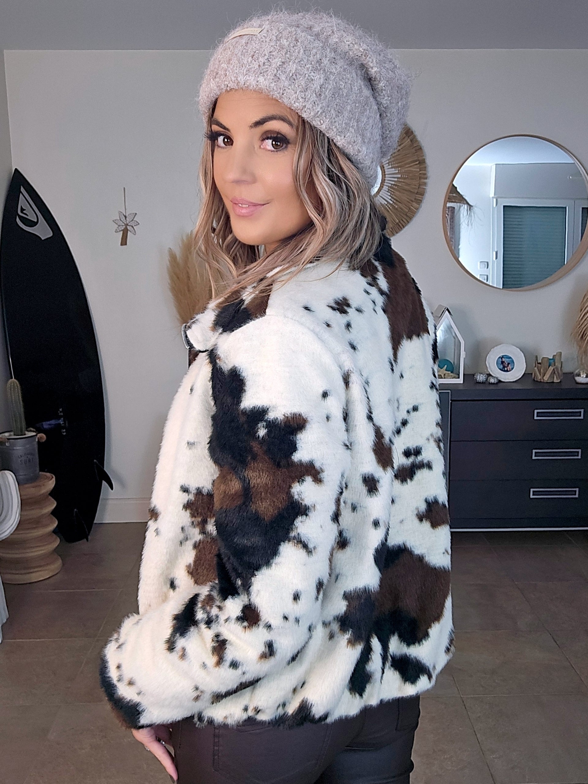 Bonnet chaud beige chiné