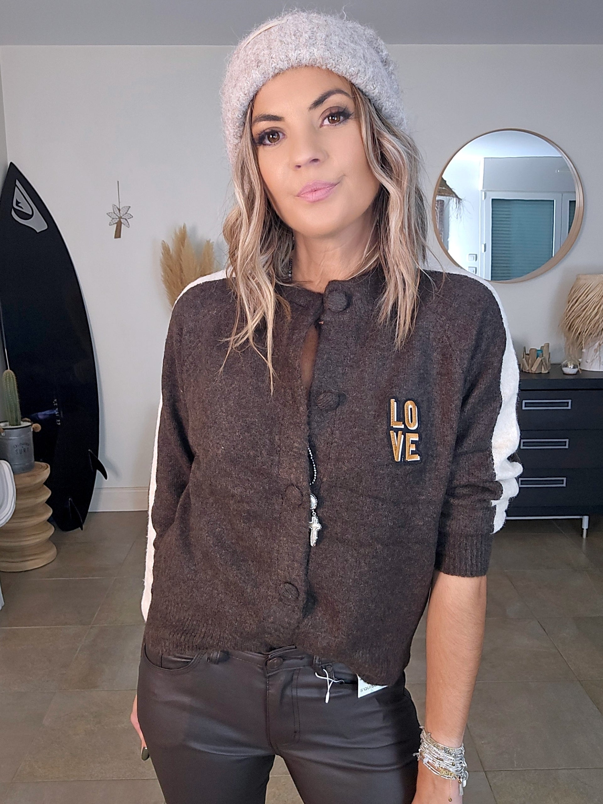 Bonnet chaud beige chiné