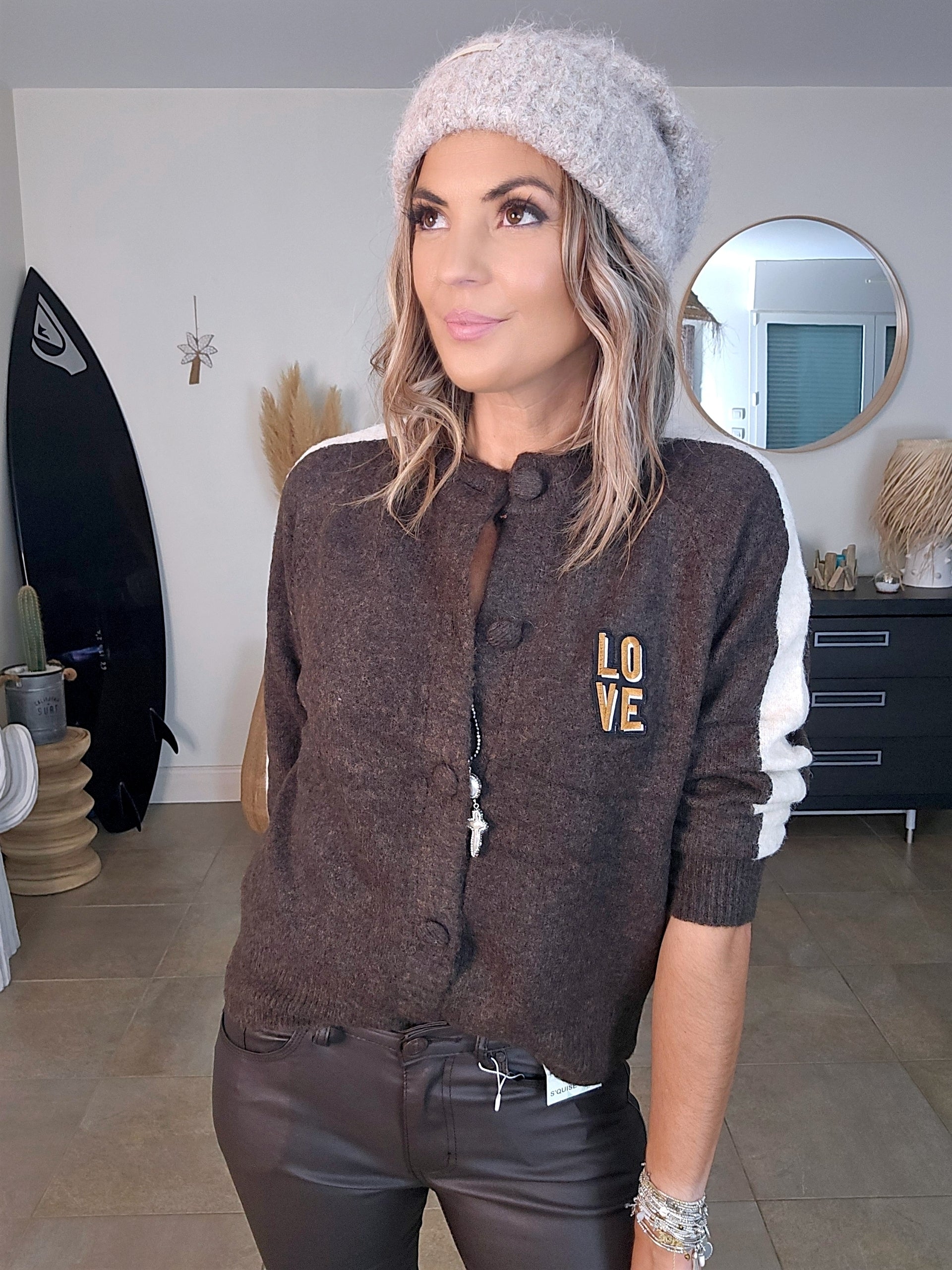 Bonnet chaud beige chiné