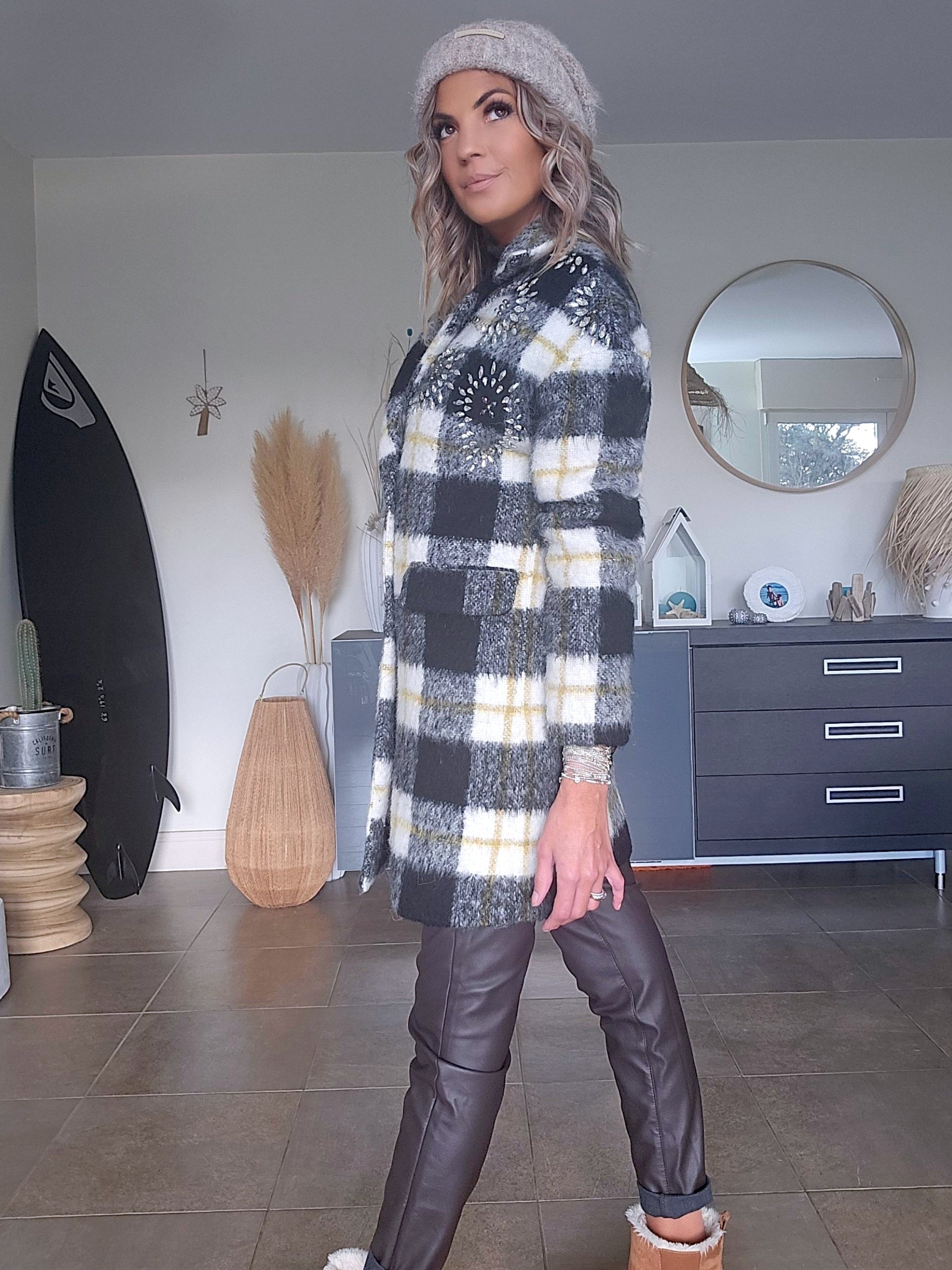 Manteau chaud à carreaux