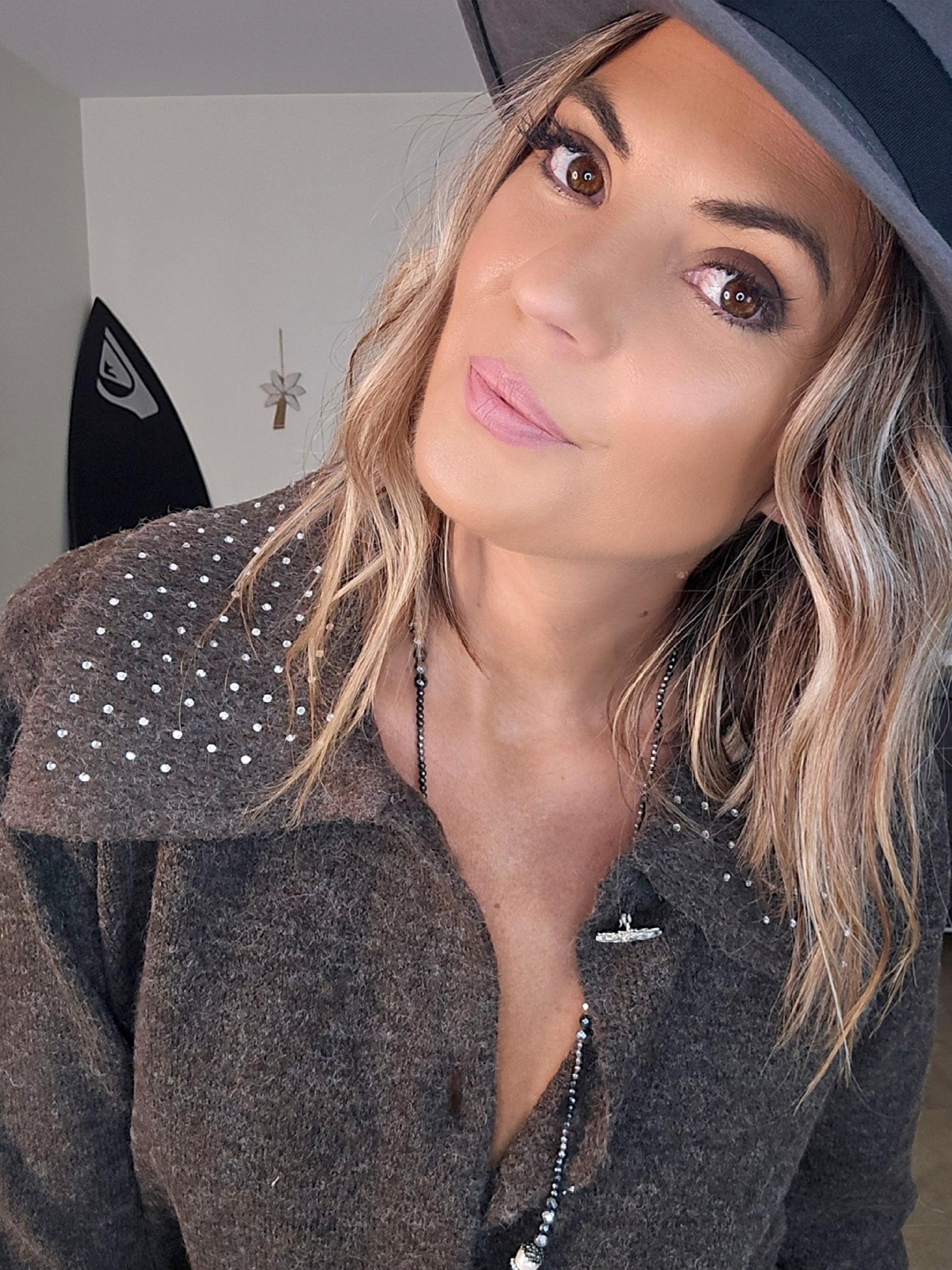 Cardigan marron à strass