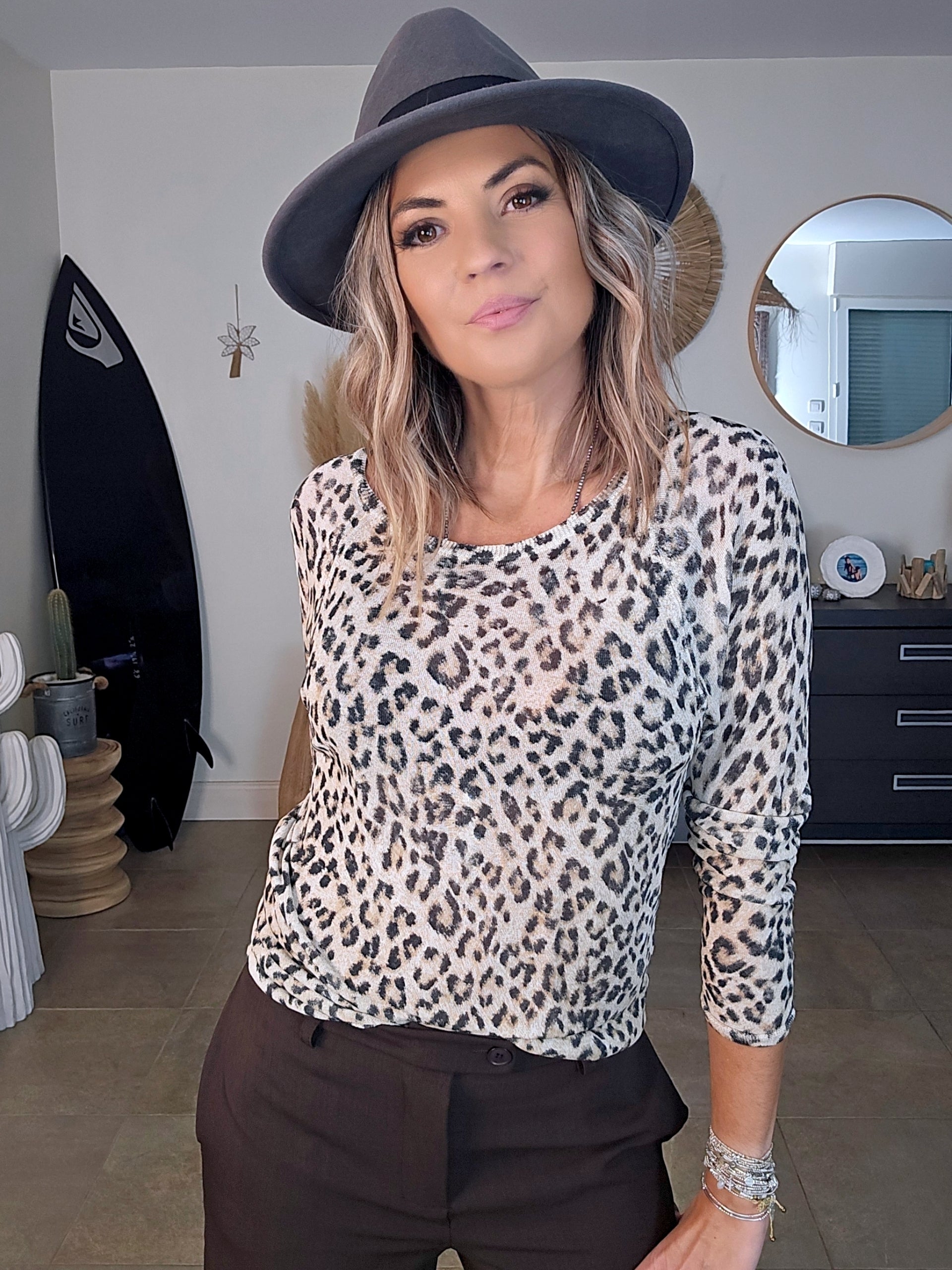 Pull fin à imprimé léopard