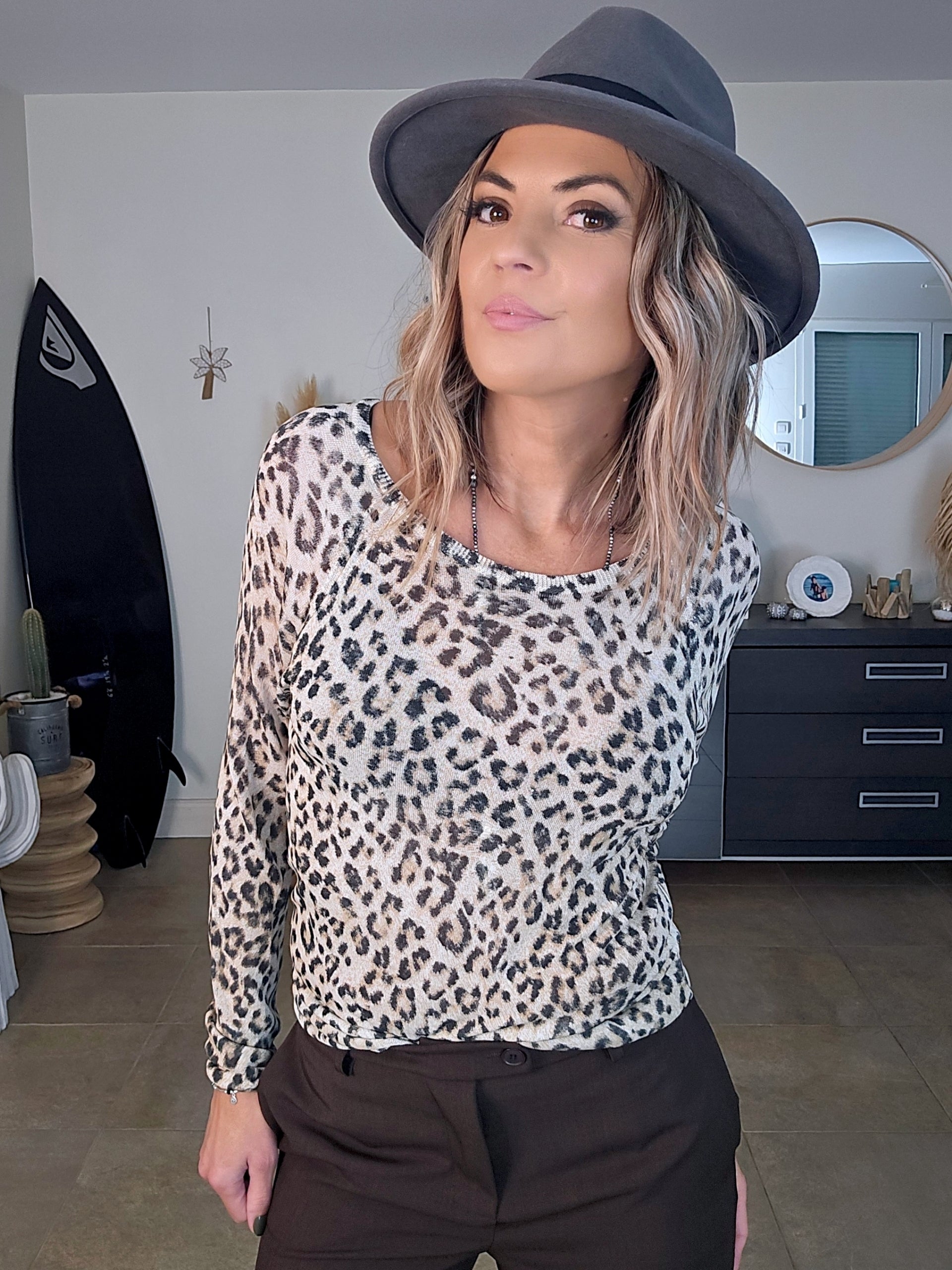 Pull fin à imprimé léopard