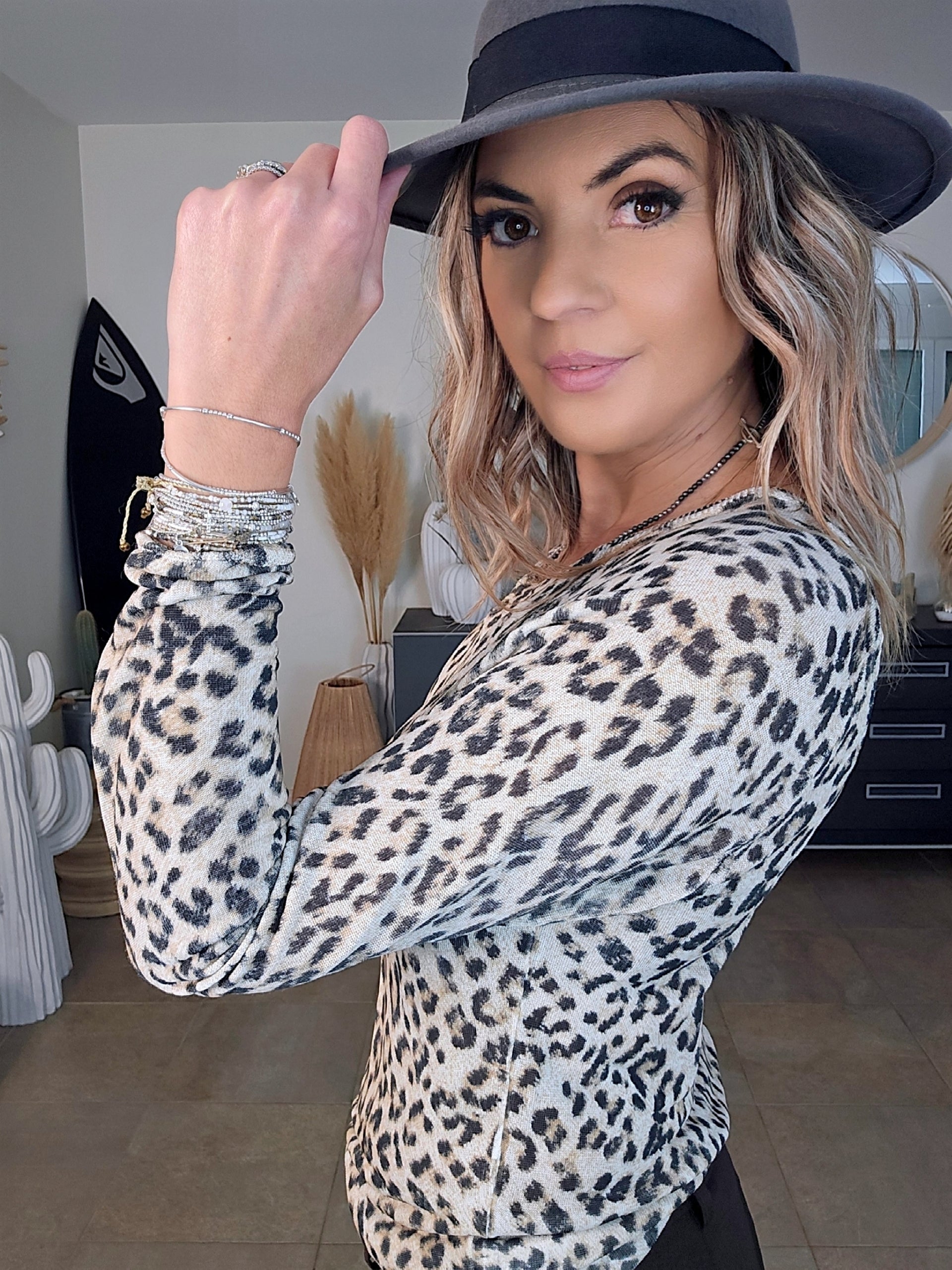 Pull fin à imprimé léopard