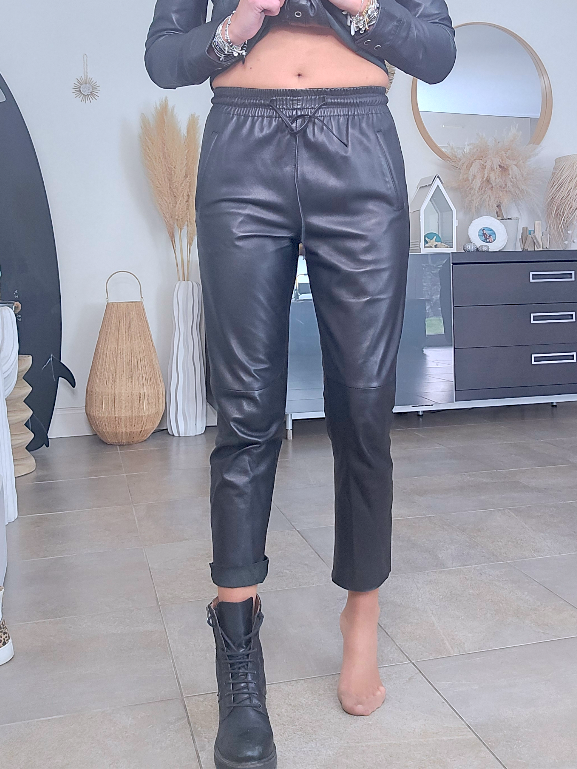 Jeeging noir 100% cuir