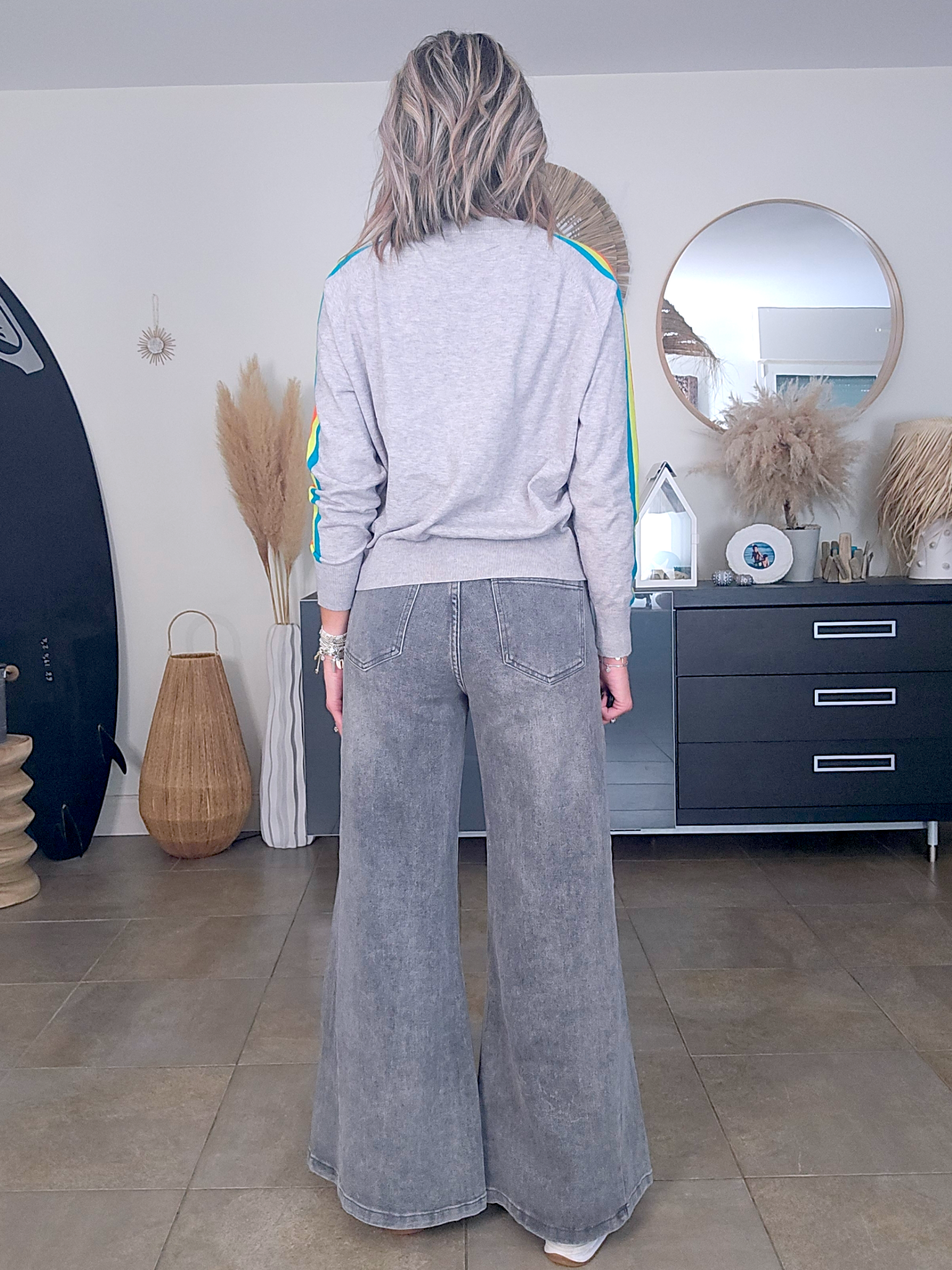 Pull gris clair à bandes latérales arc-en-ciel - 𝐌𝐚𝐫𝐢𝐧𝐚𝟒𝟒𝐟𝐚𝐦𝐢𝐥𝐲