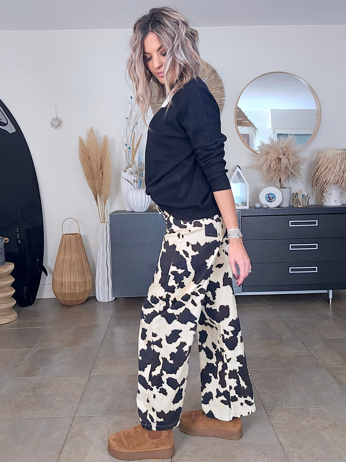 Pantalon ballon à imprimé annimal noir et marron