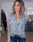 Blouse vert d'eau à imprimé fleuri - 𝐌𝐚𝐫𝐢𝐧𝐚𝟒𝟒𝐟𝐚𝐦𝐢𝐥𝐲