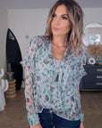 Blouse vert d'eau à imprimé fleuri - 𝐌𝐚𝐫𝐢𝐧𝐚𝟒𝟒𝐟𝐚𝐦𝐢𝐥𝐲