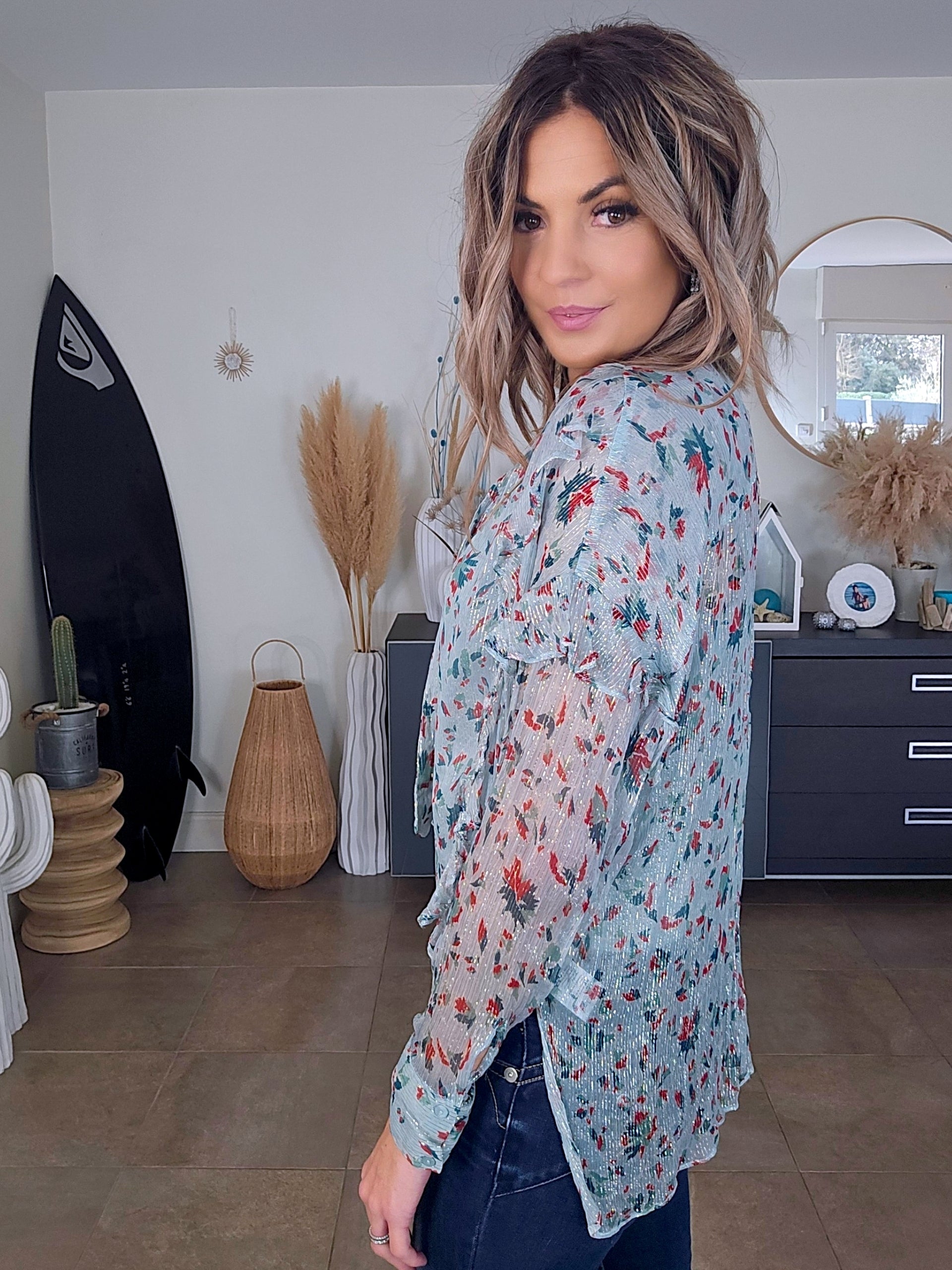 Blouse vert d'eau à imprimé fleuri - 𝐌𝐚𝐫𝐢𝐧𝐚𝟒𝟒𝐟𝐚𝐦𝐢𝐥𝐲