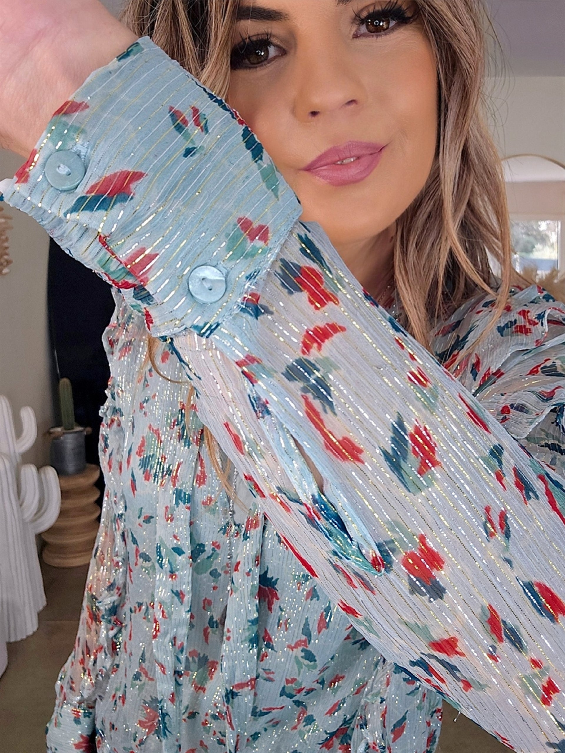 Blouse vert d'eau à imprimé fleuri - 𝐌𝐚𝐫𝐢𝐧𝐚𝟒𝟒𝐟𝐚𝐦𝐢𝐥𝐲