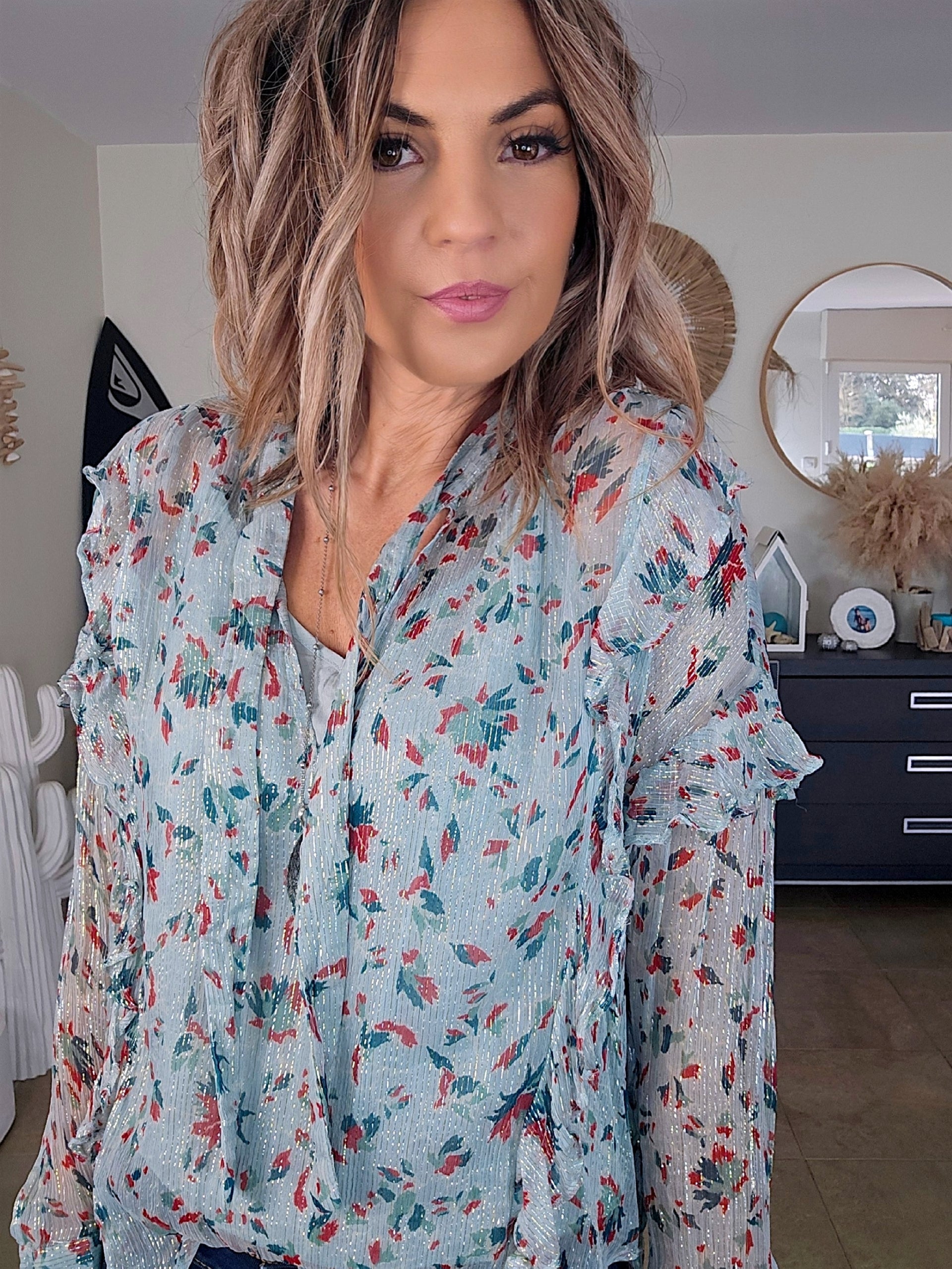 Blouse vert d'eau à imprimé fleuri - 𝐌𝐚𝐫𝐢𝐧𝐚𝟒𝟒𝐟𝐚𝐦𝐢𝐥𝐲