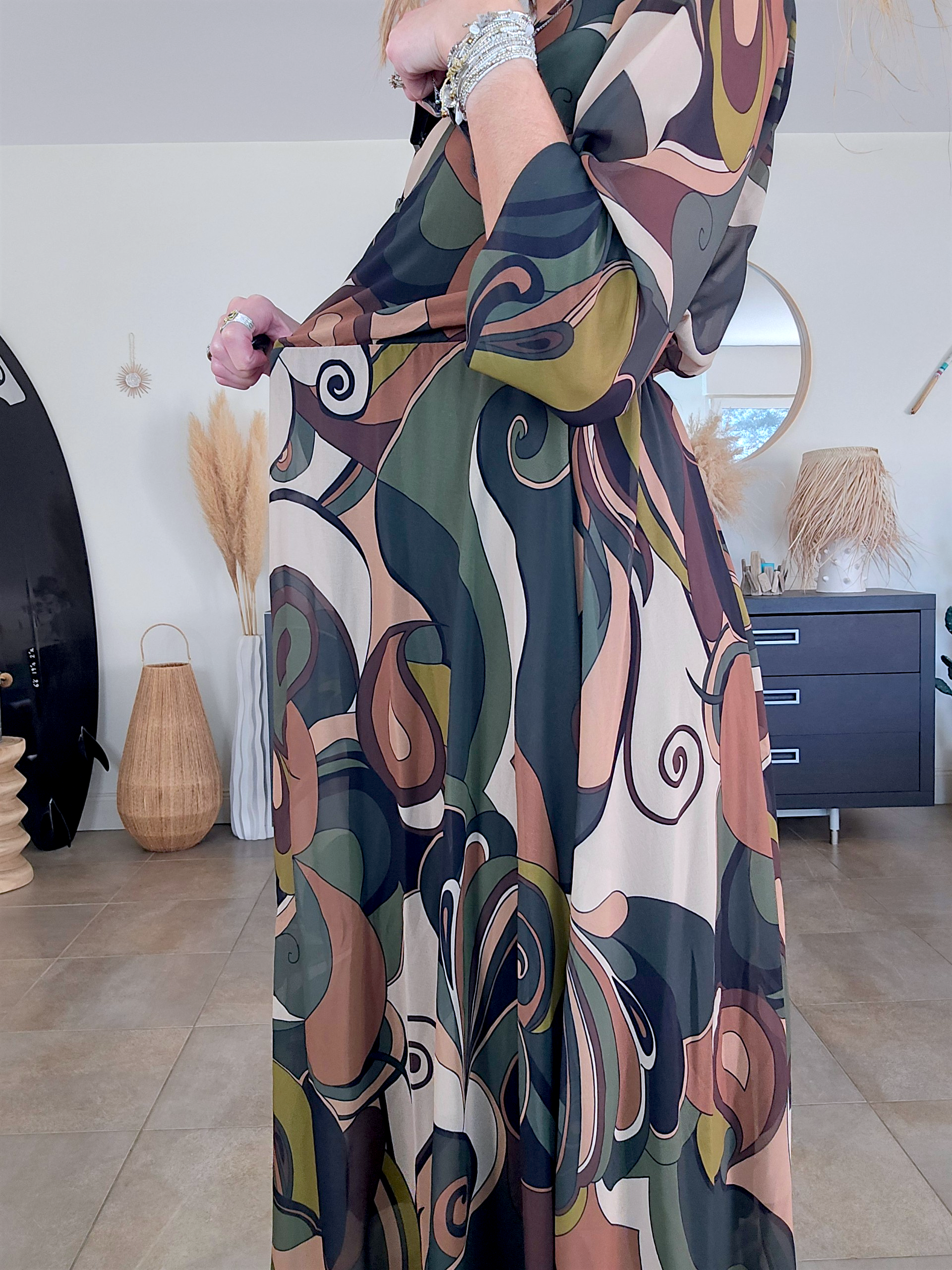 Robe kaki 7/8è à imprimé - 𝐌𝐚𝐫𝐢𝐧𝐚𝟒𝟒𝐟𝐚𝐦𝐢𝐥𝐲