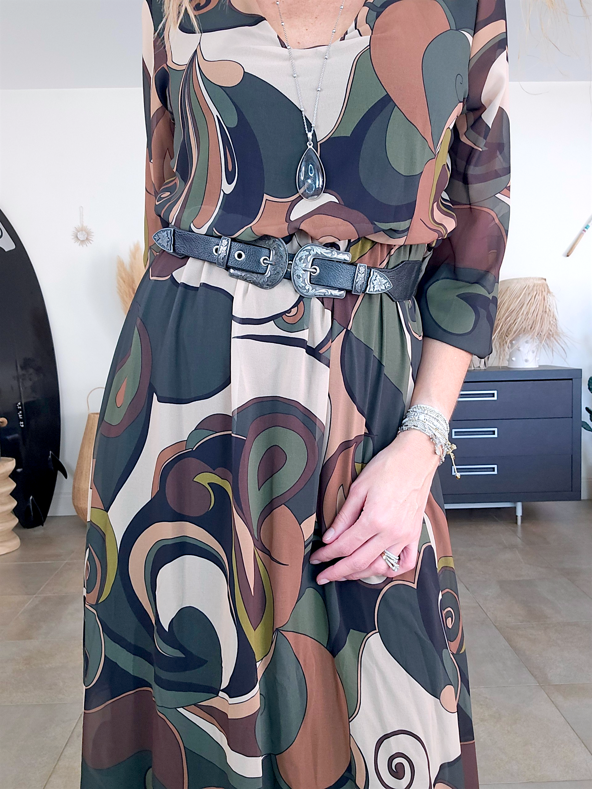 Robe kaki 7/8è à imprimé - 𝐌𝐚𝐫𝐢𝐧𝐚𝟒𝟒𝐟𝐚𝐦𝐢𝐥𝐲