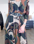 Robe kaki 7/8è à imprimé - 𝐌𝐚𝐫𝐢𝐧𝐚𝟒𝟒𝐟𝐚𝐦𝐢𝐥𝐲