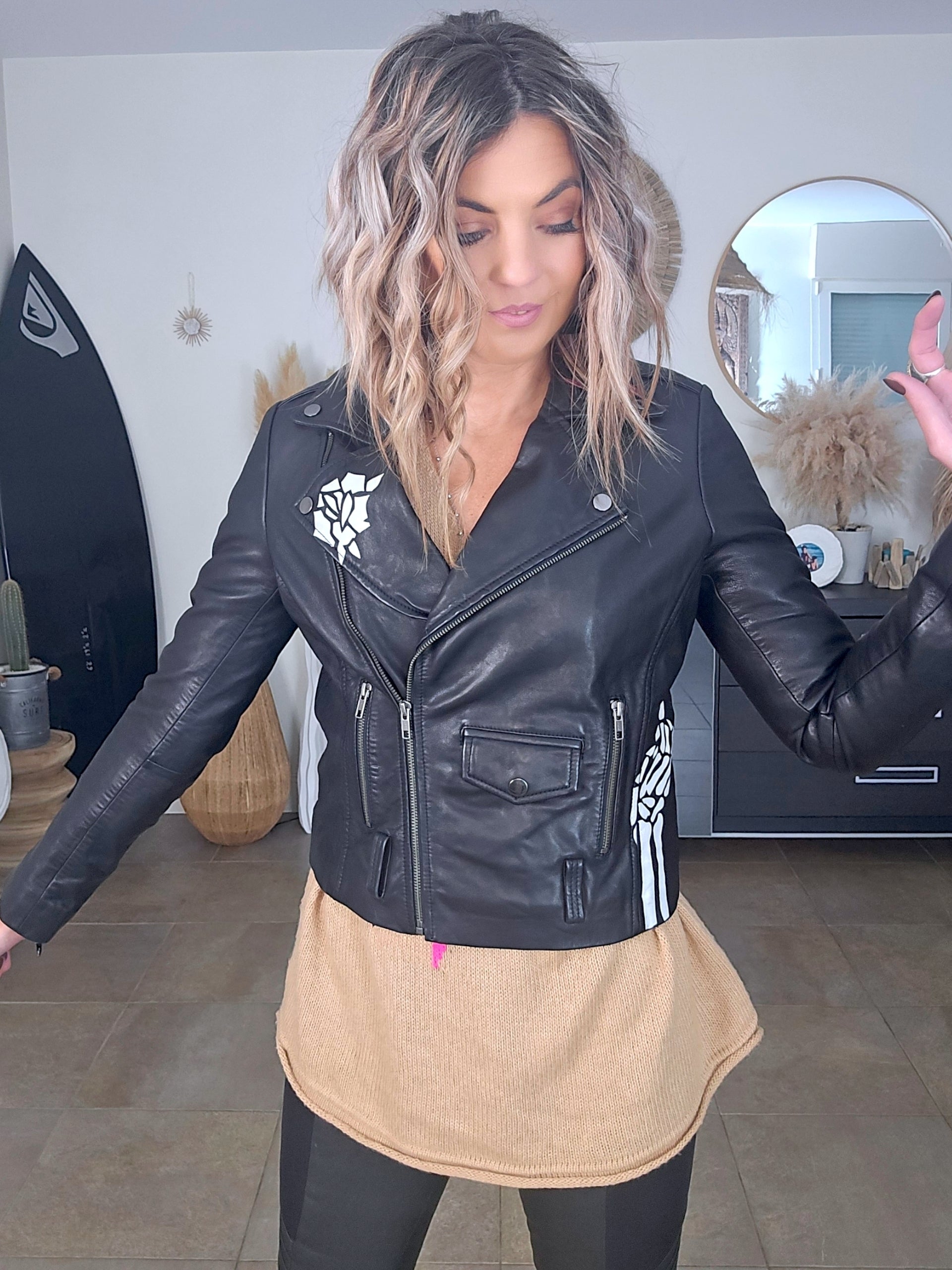Perfecto noir 100% cuir à tags - 𝐌𝐚𝐫𝐢𝐧𝐚𝟒𝟒𝐟𝐚𝐦𝐢𝐥𝐲