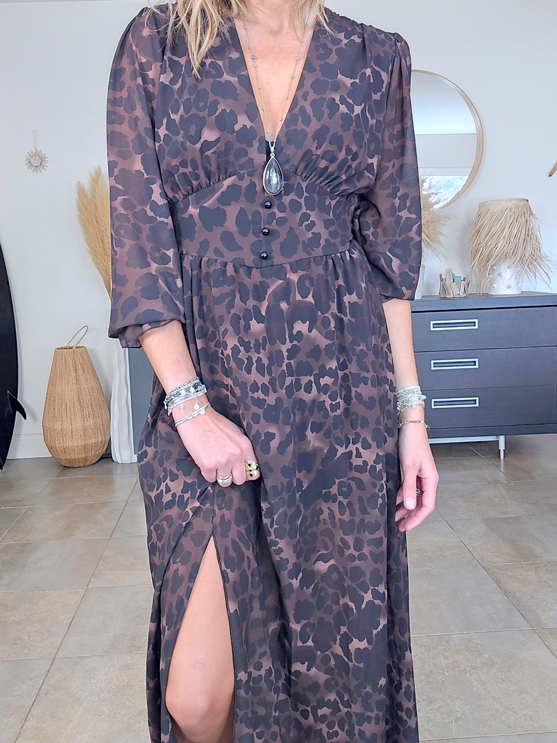 Robe 7/8è à imprimé léopard noir et marron - 𝐌𝐚𝐫𝐢𝐧𝐚𝟒𝟒𝐟𝐚𝐦𝐢𝐥𝐲