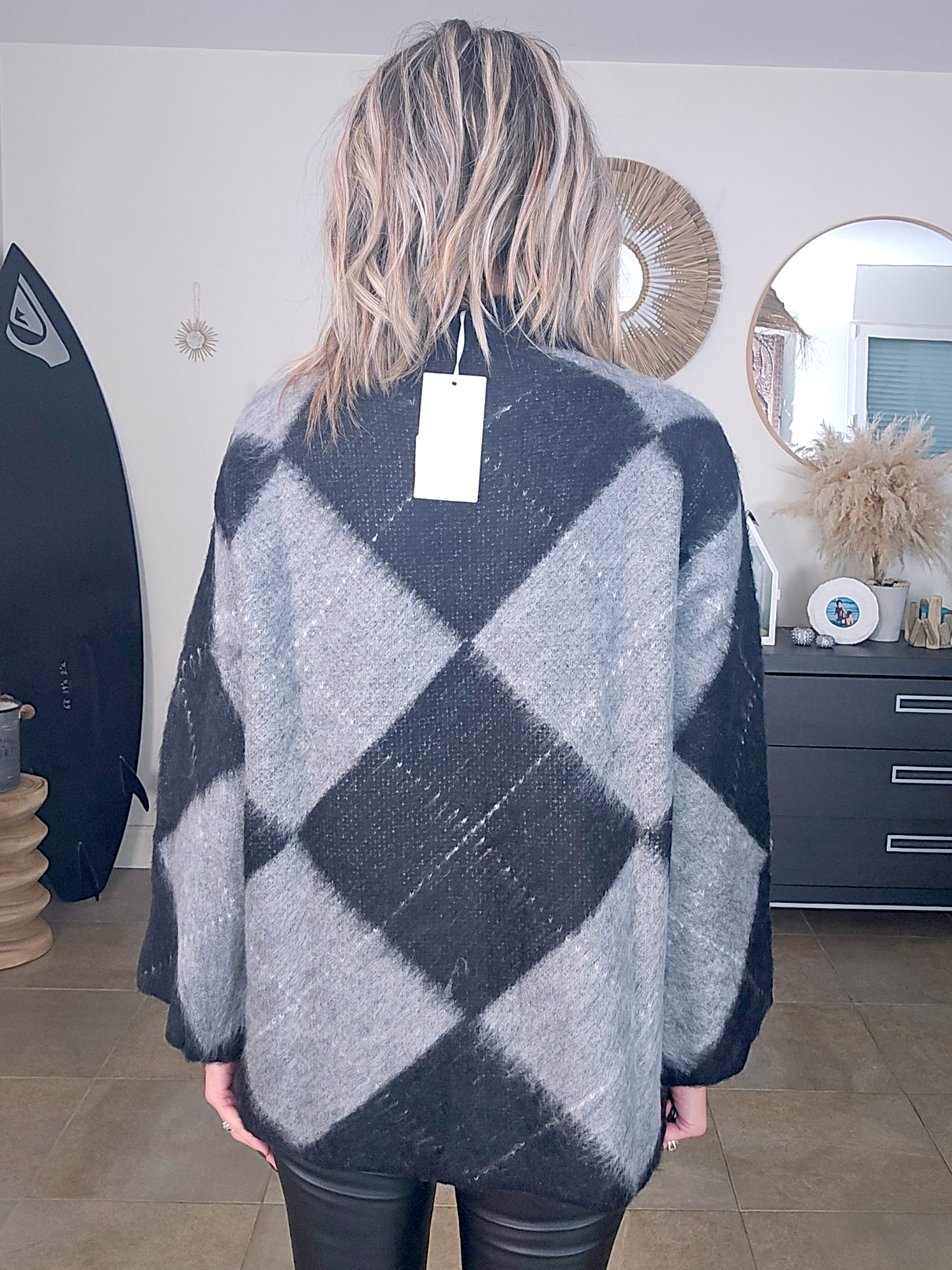 Pull tunique en damier noir - 𝐌𝐚𝐫𝐢𝐧𝐚𝟒𝟒𝐟𝐚𝐦𝐢𝐥𝐲