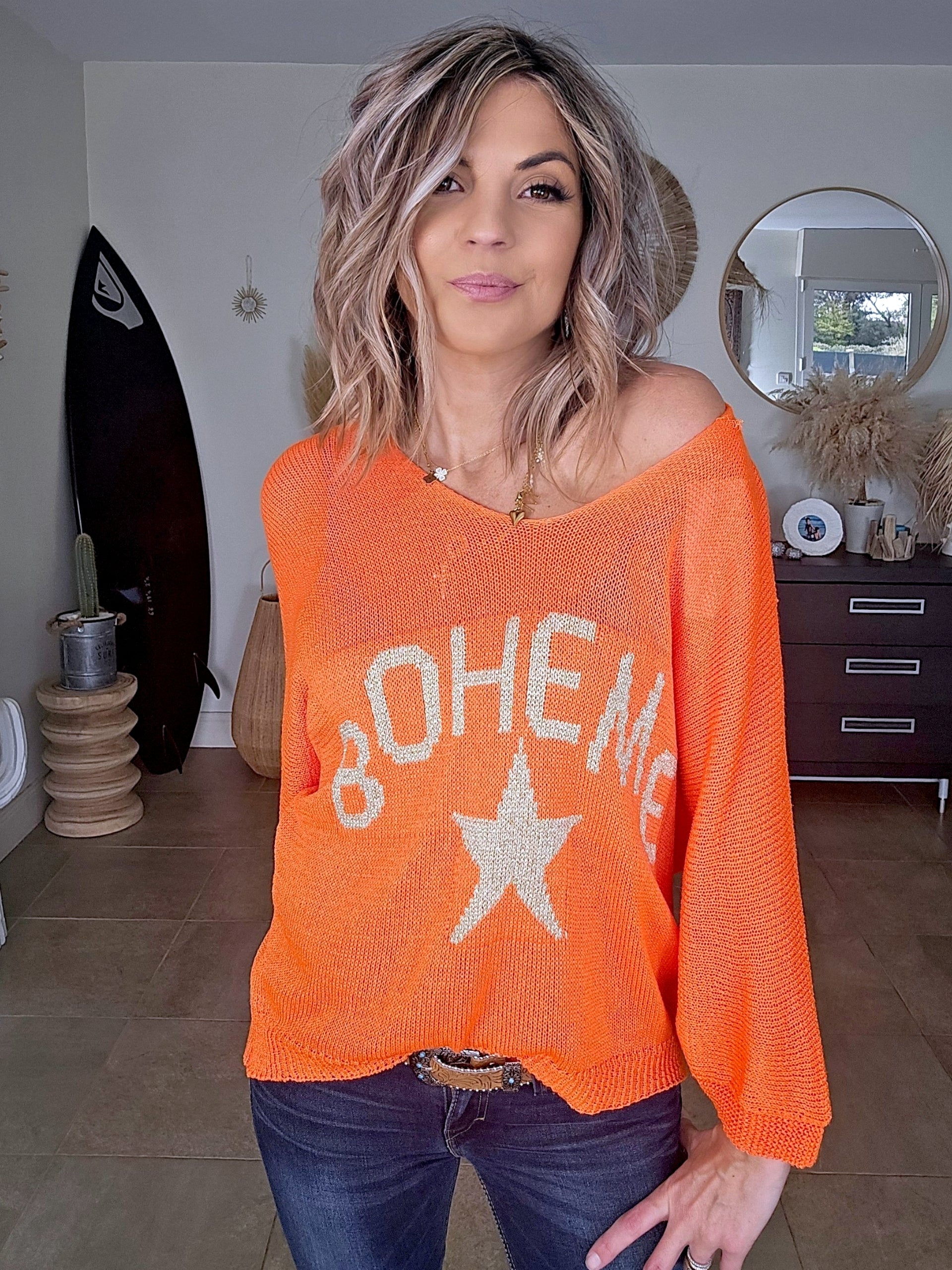 Pull orange fluo bohème - 𝐌𝐚𝐫𝐢𝐧𝐚𝟒𝟒𝐟𝐚𝐦𝐢𝐥𝐲