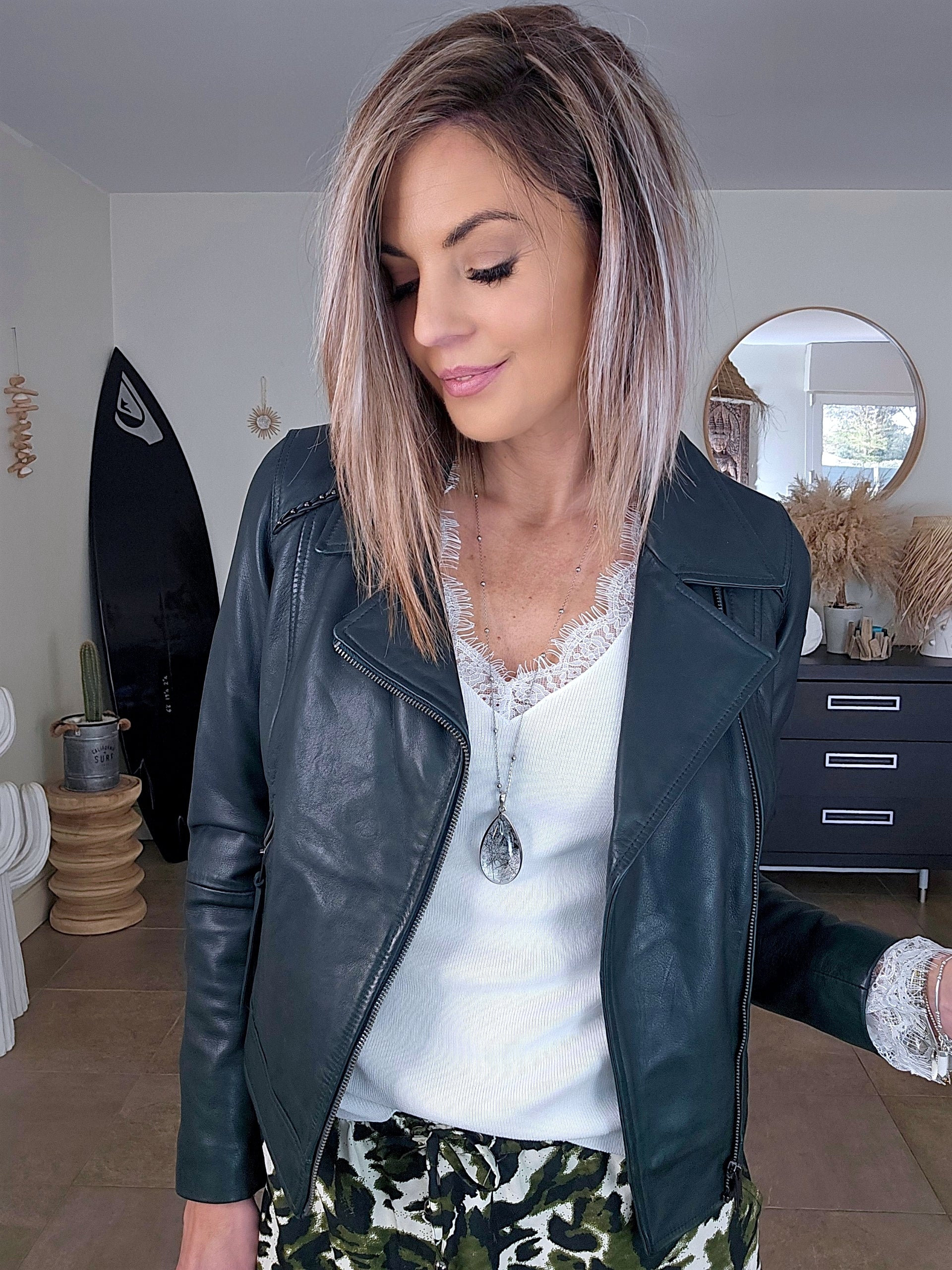 Perfecto vert 100% cuir - 𝐌𝐚𝐫𝐢𝐧𝐚𝟒𝟒𝐟𝐚𝐦𝐢𝐥𝐲