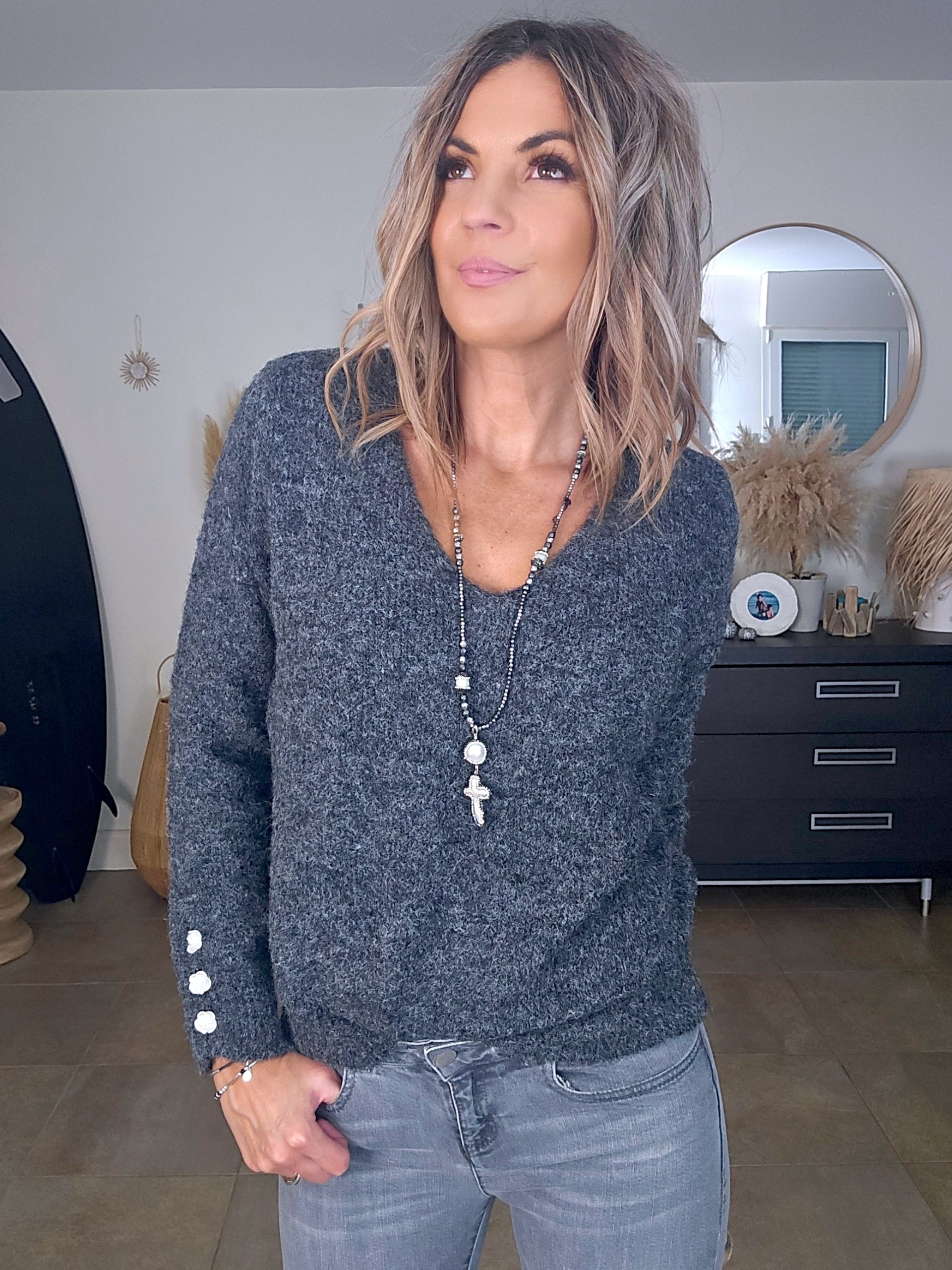 Pull gris anthracite à maille douce et chaude - 𝐌𝐚𝐫𝐢𝐧𝐚𝟒𝟒𝐟𝐚𝐦𝐢𝐥𝐲