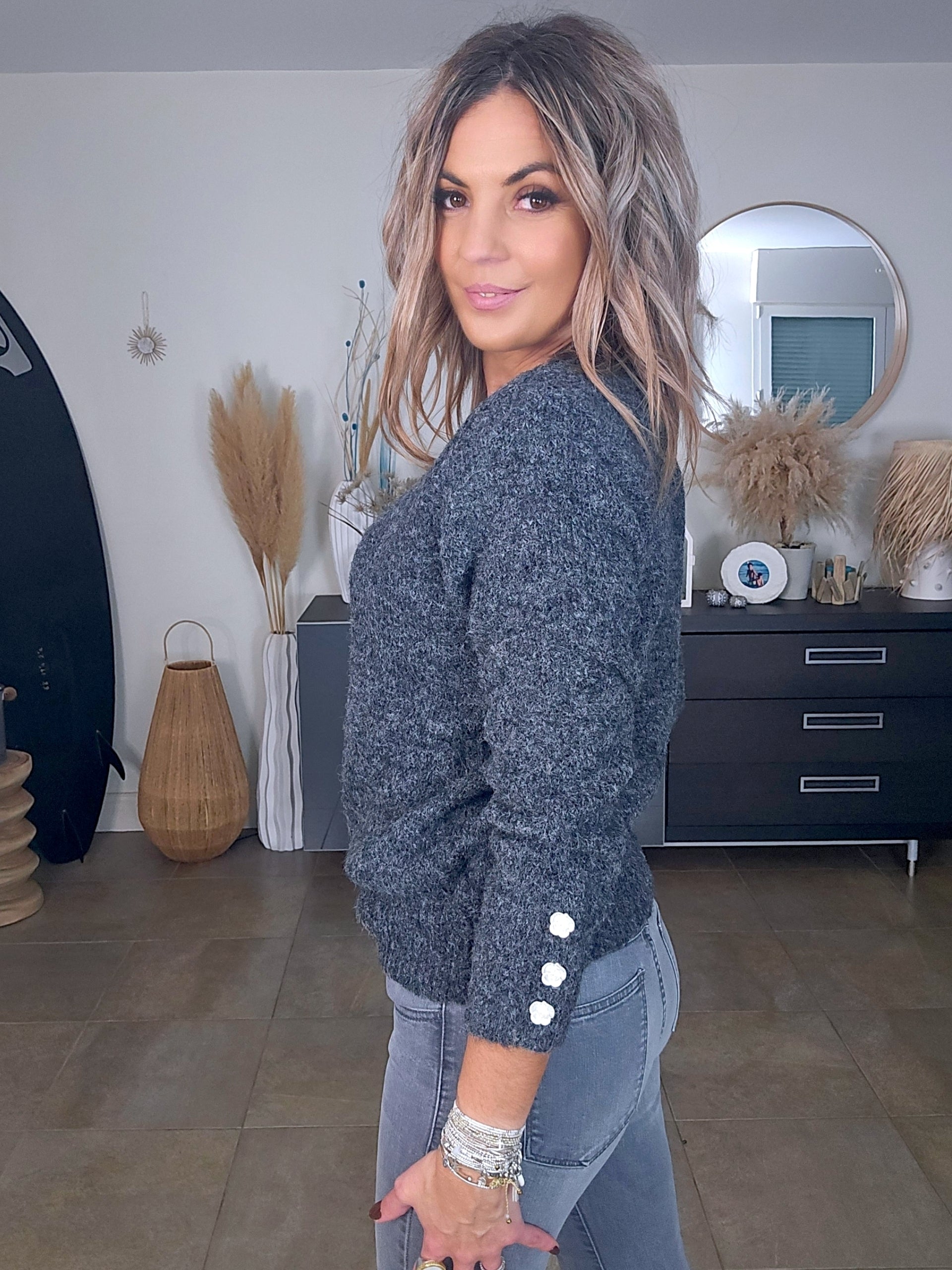 Pull gris anthracite à maille douce et chaude - 𝐌𝐚𝐫𝐢𝐧𝐚𝟒𝟒𝐟𝐚𝐦𝐢𝐥𝐲