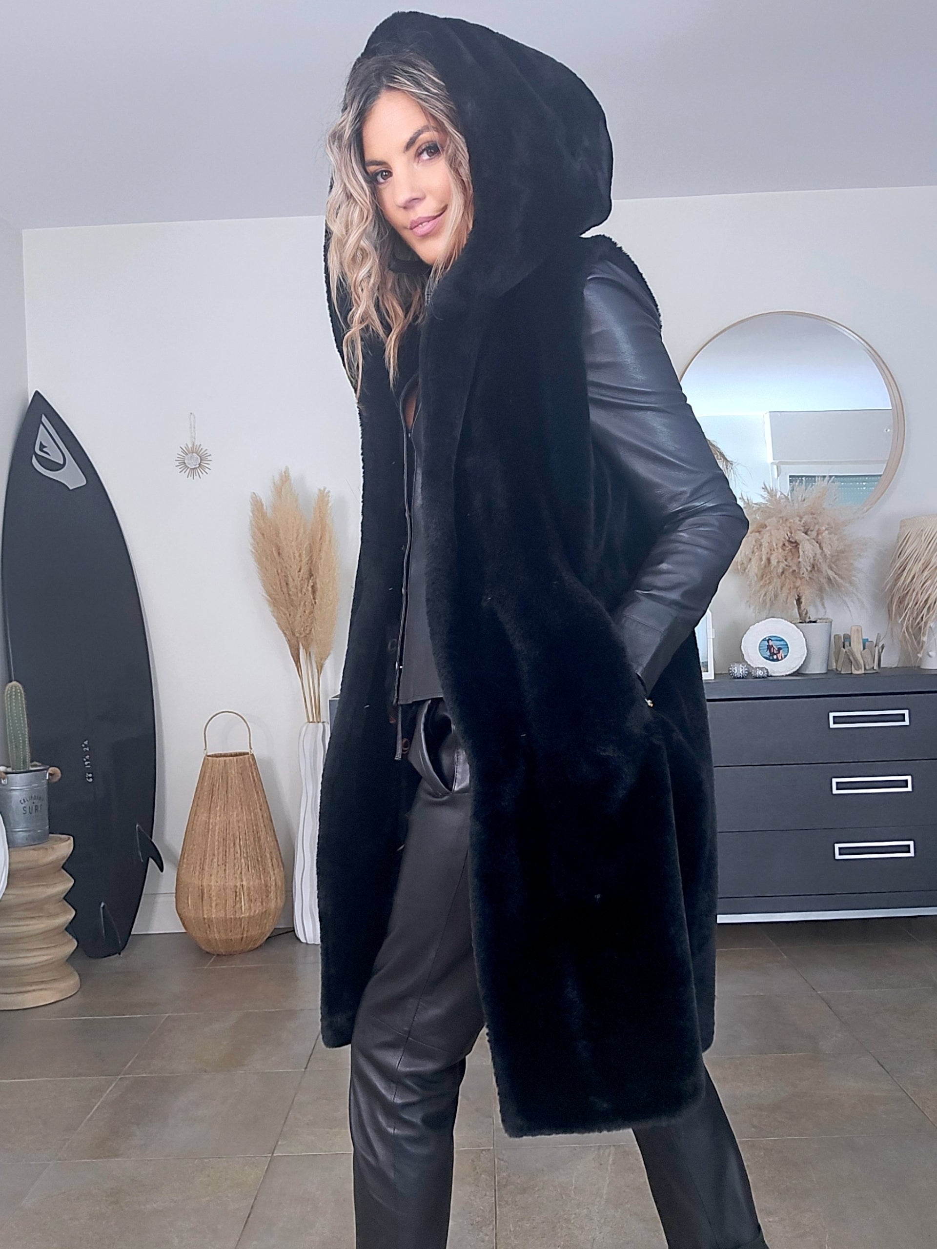 Chemise noire 100% cuir agneau