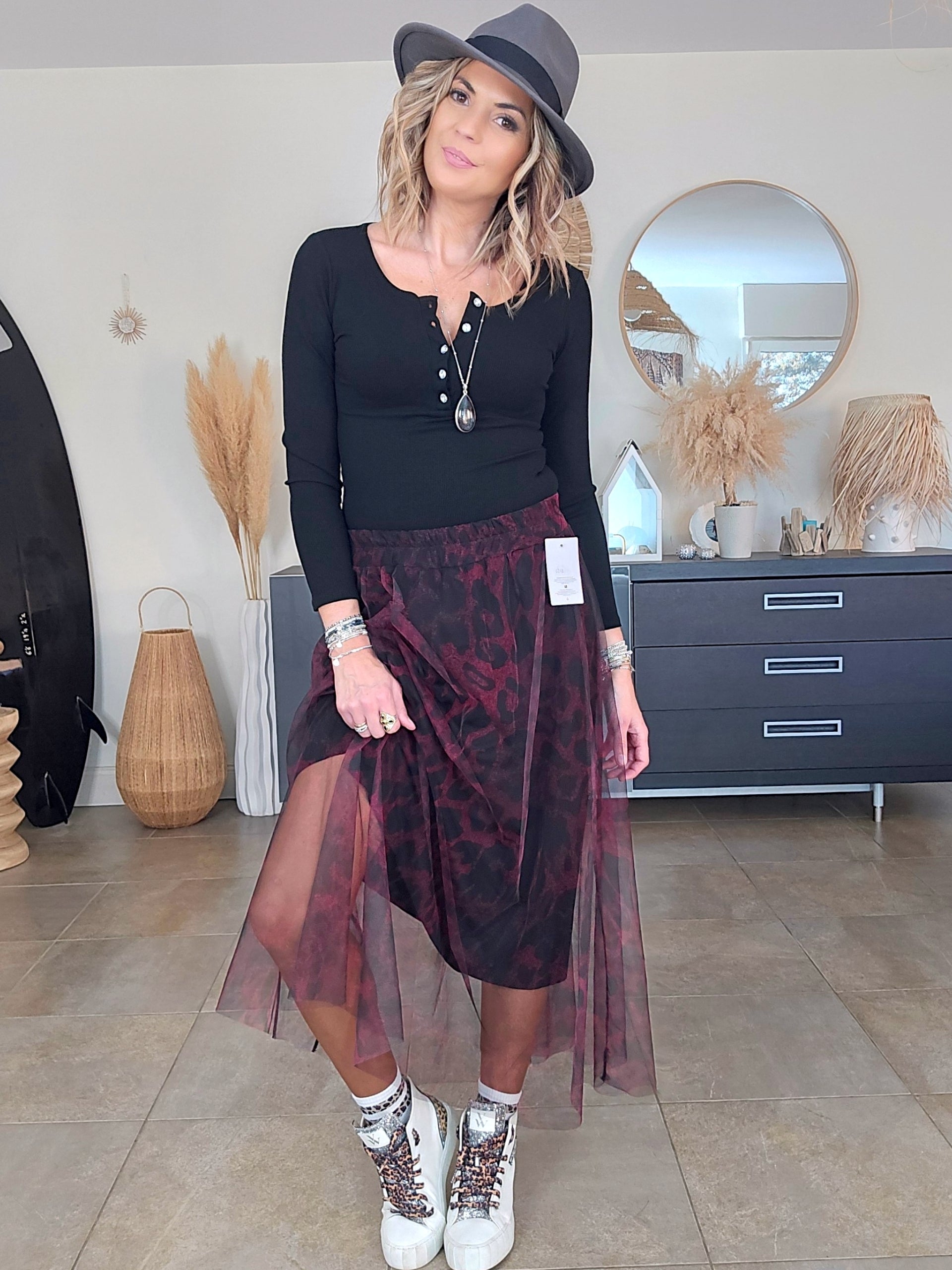 Jupe aubergine imprimé léopard - 𝐌𝐚𝐫𝐢𝐧𝐚𝟒𝟒𝐟𝐚𝐦𝐢𝐥𝐲