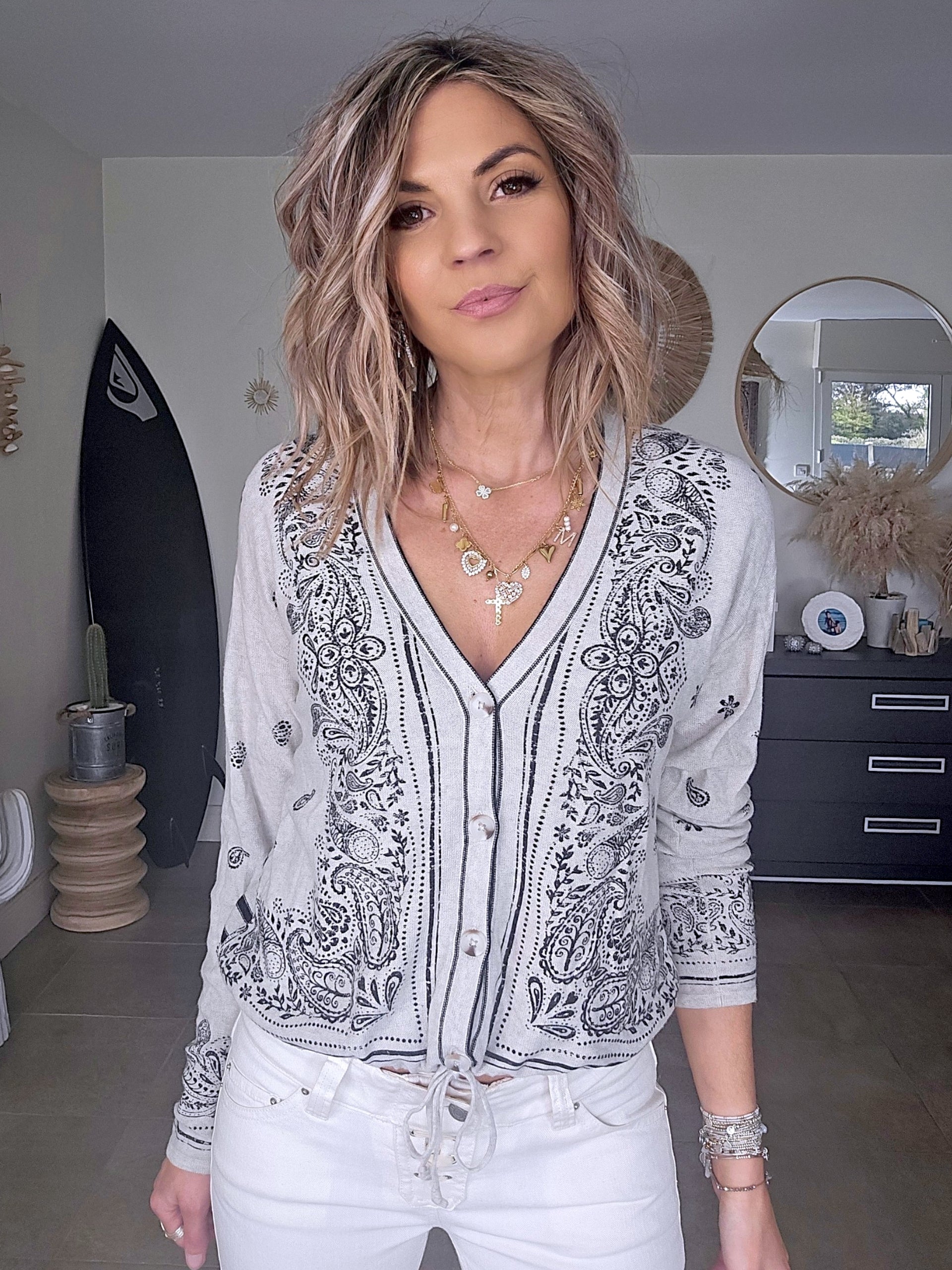 Cardigan marinière à imprimé bandana - 𝐌𝐚𝐫𝐢𝐧𝐚𝟒𝟒𝐟𝐚𝐦𝐢𝐥𝐲