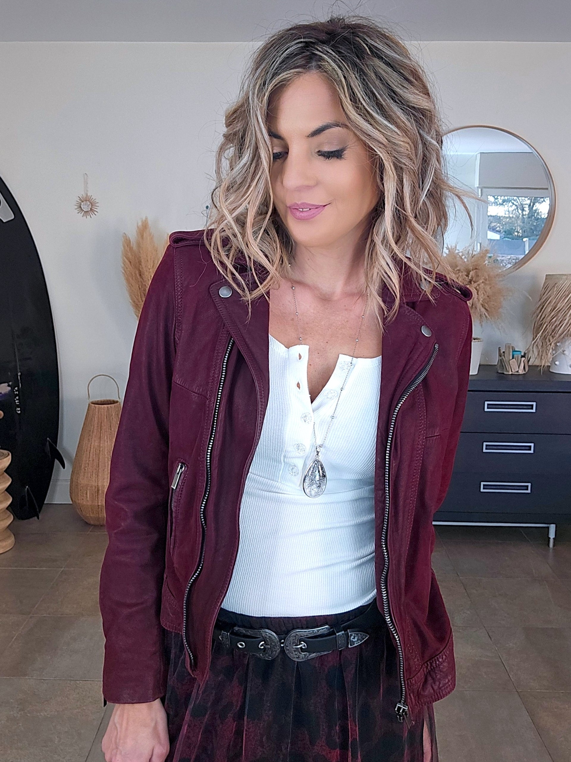 Perfecto aubergine 100% cuir - 𝐌𝐚𝐫𝐢𝐧𝐚𝟒𝟒𝐟𝐚𝐦𝐢𝐥𝐲