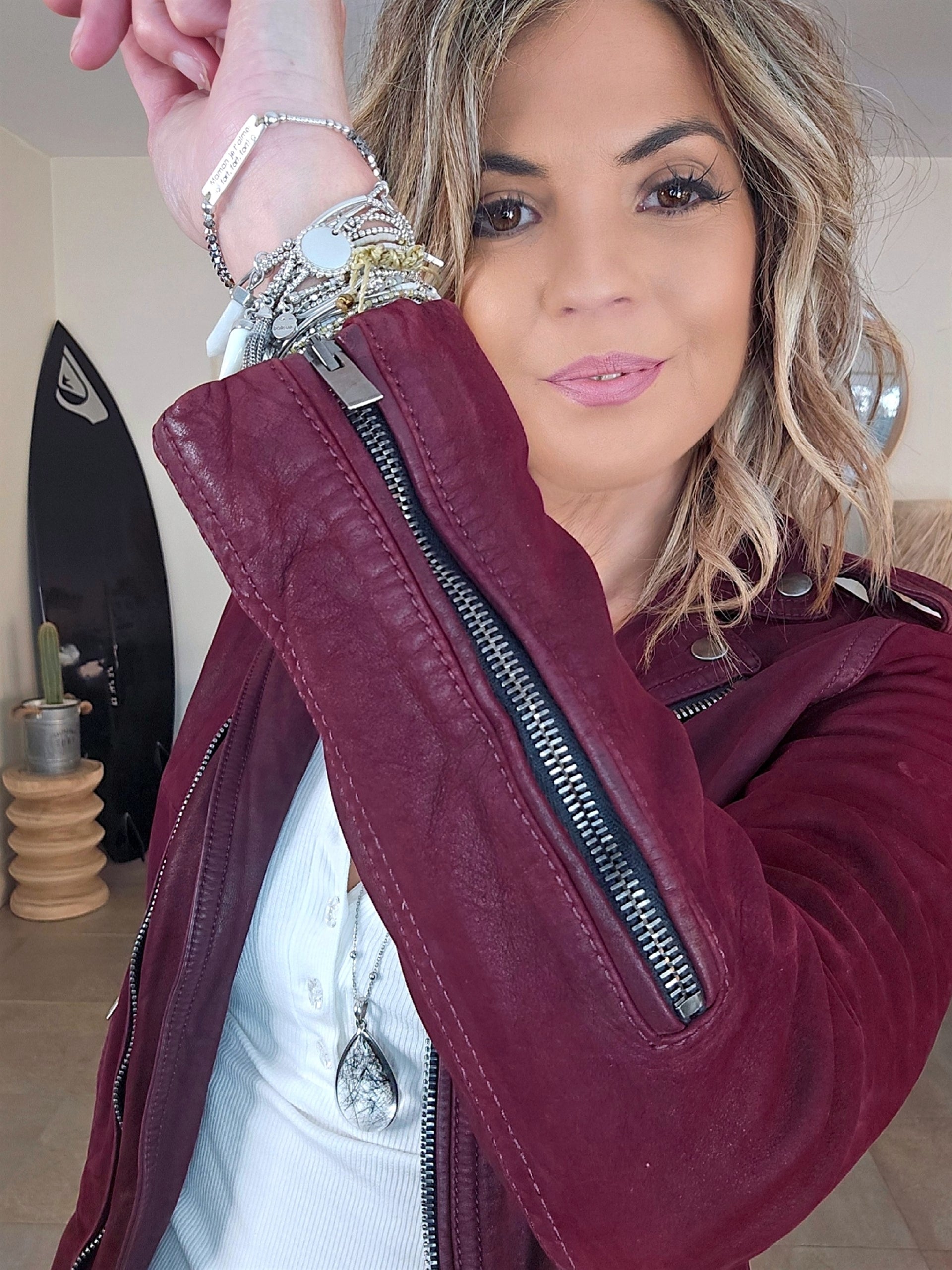 Perfecto aubergine 100% cuir - 𝐌𝐚𝐫𝐢𝐧𝐚𝟒𝟒𝐟𝐚𝐦𝐢𝐥𝐲