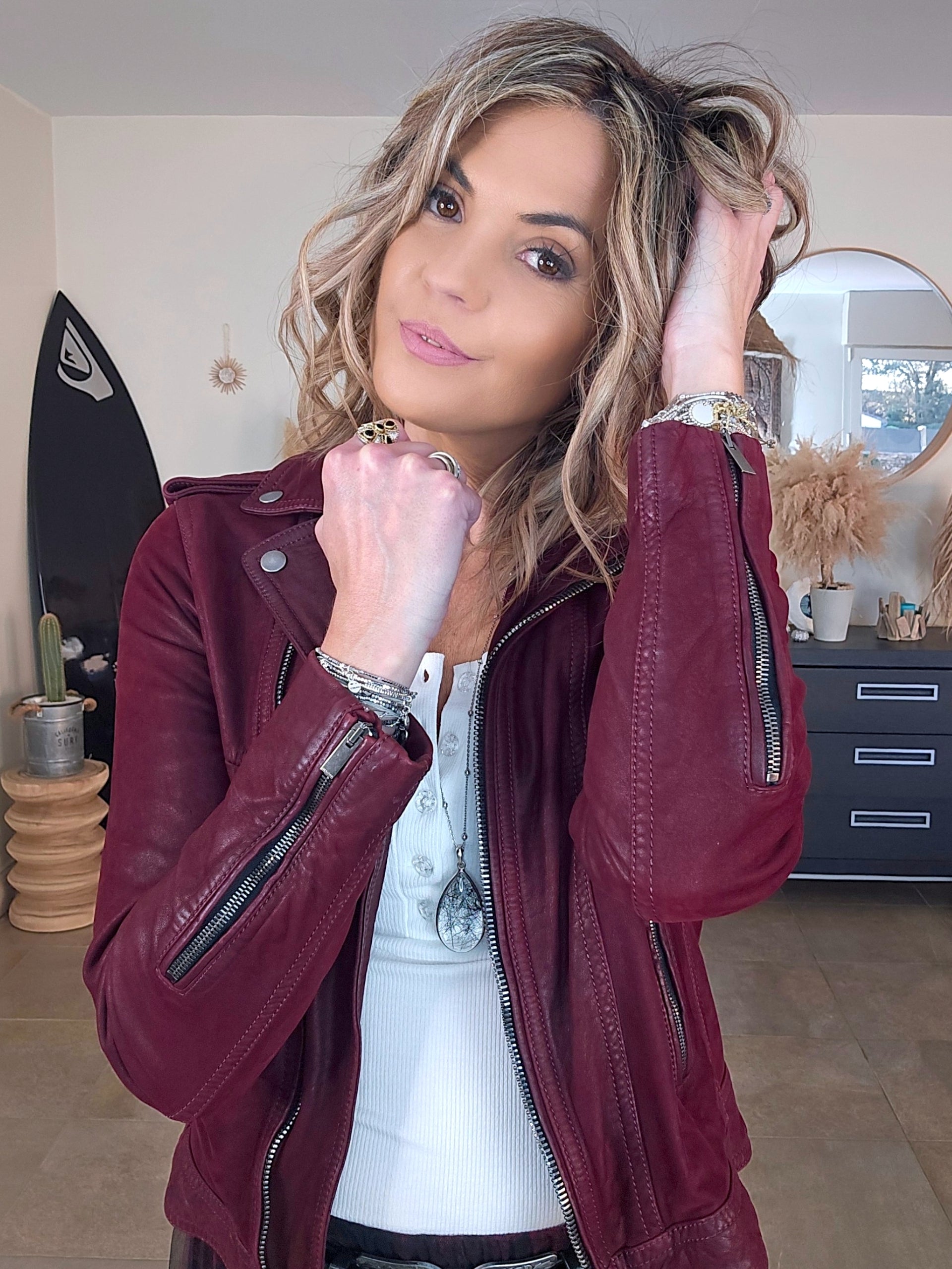 Perfecto aubergine 100% cuir - 𝐌𝐚𝐫𝐢𝐧𝐚𝟒𝟒𝐟𝐚𝐦𝐢𝐥𝐲