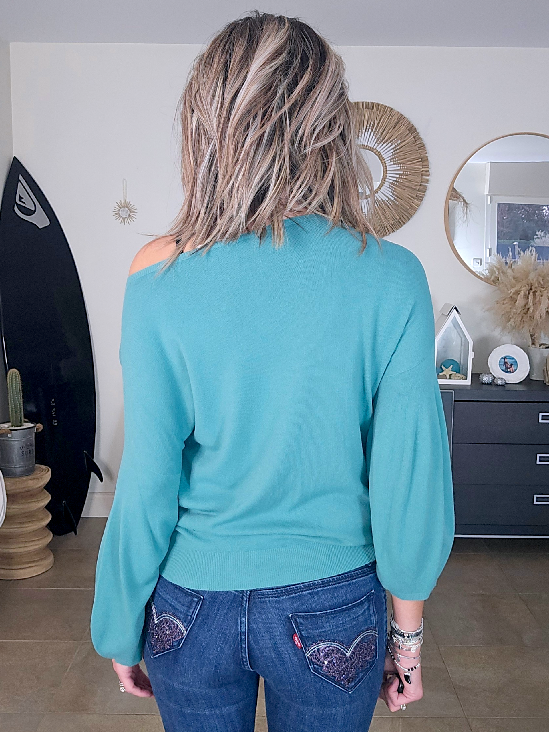 Pull bleu à maille fine - 𝐌𝐚𝐫𝐢𝐧𝐚𝟒𝟒𝐟𝐚𝐦𝐢𝐥𝐲