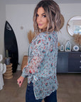 Blouse vert d'eau à imprimé fleuri - 𝐌𝐚𝐫𝐢𝐧𝐚𝟒𝟒𝐟𝐚𝐦𝐢𝐥𝐲