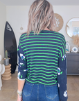 Cardigan bleu marine délavé à imprimé vert fluo - 𝐌𝐚𝐫𝐢𝐧𝐚𝟒𝟒𝐟𝐚𝐦𝐢𝐥𝐲