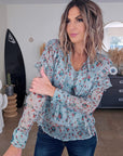 Blouse vert d'eau à imprimé fleuri - 𝐌𝐚𝐫𝐢𝐧𝐚𝟒𝟒𝐟𝐚𝐦𝐢𝐥𝐲