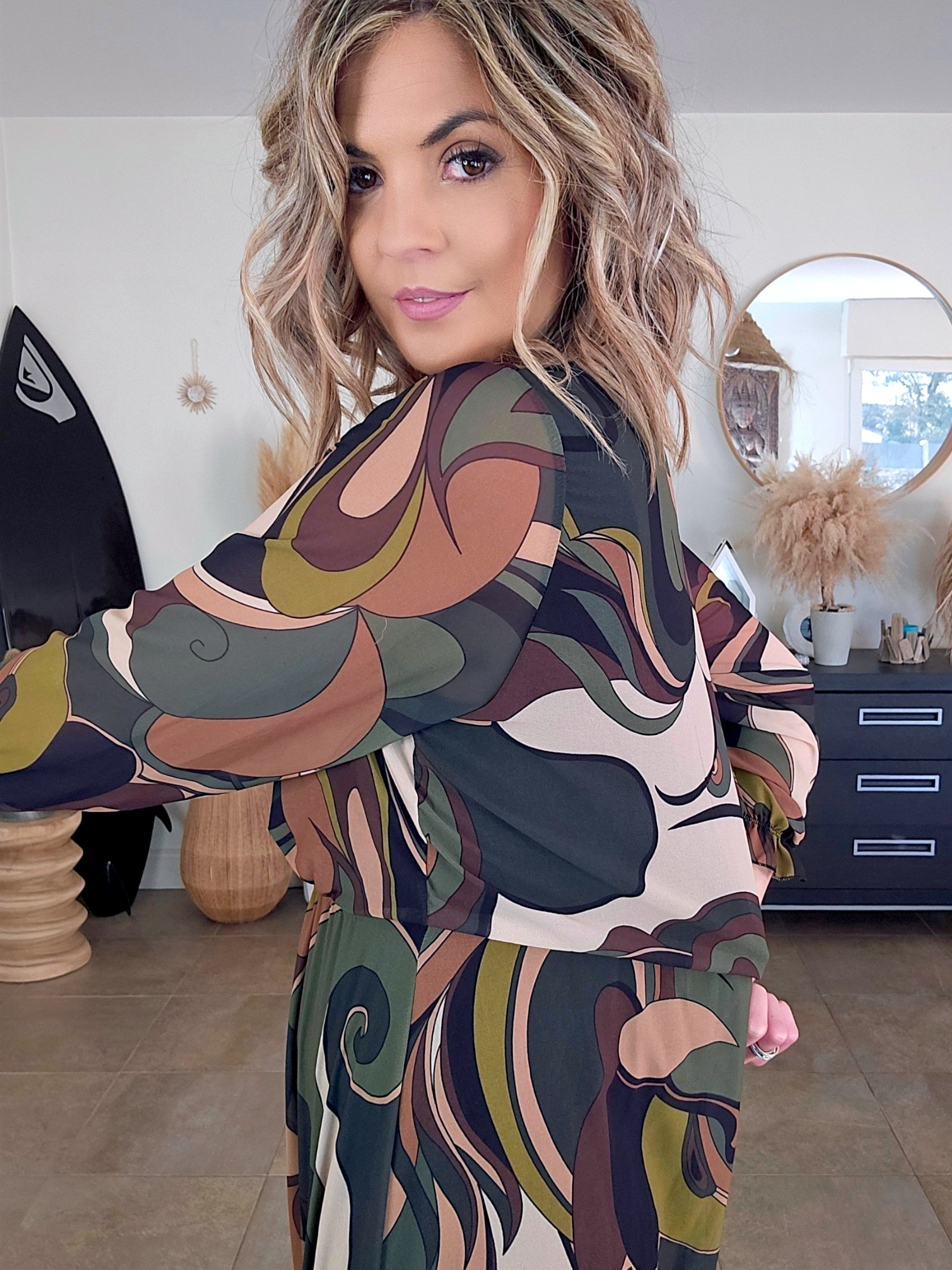 Robe kaki 7/8è à imprimé - 𝐌𝐚𝐫𝐢𝐧𝐚𝟒𝟒𝐟𝐚𝐦𝐢𝐥𝐲