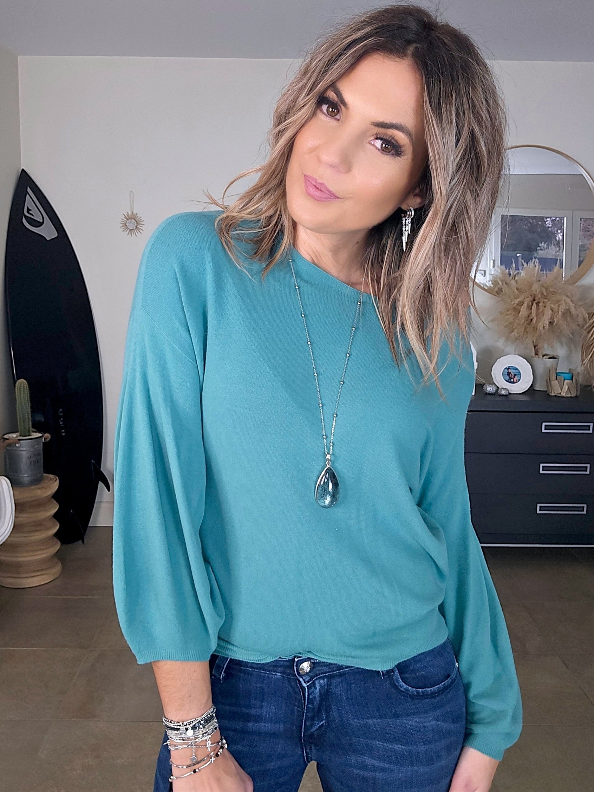 Pull bleu à maille fine - 𝐌𝐚𝐫𝐢𝐧𝐚𝟒𝟒𝐟𝐚𝐦𝐢𝐥𝐲