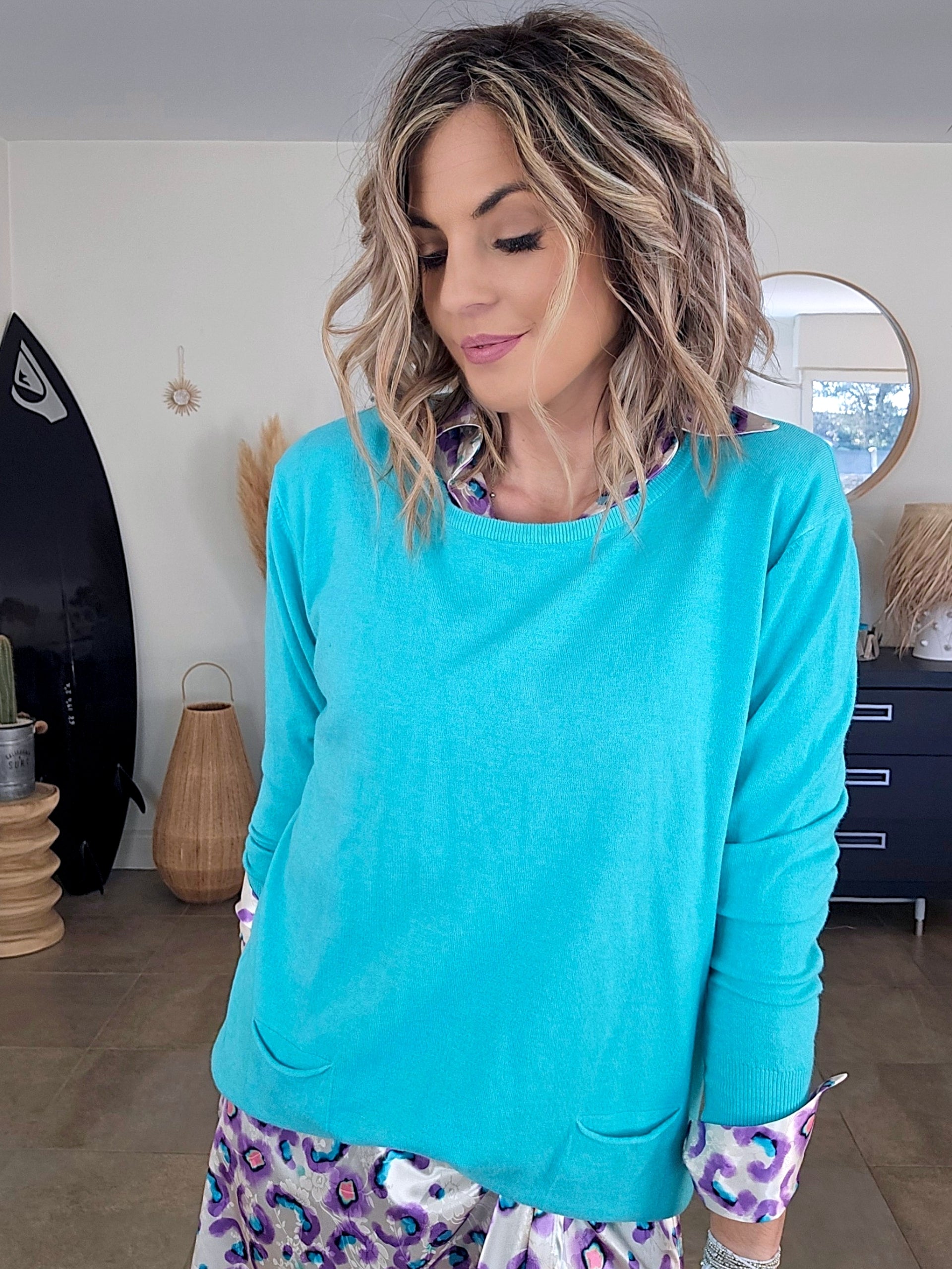 Pull bleu turquoise - 𝐌𝐚𝐫𝐢𝐧𝐚𝟒𝟒𝐟𝐚𝐦𝐢𝐥𝐲