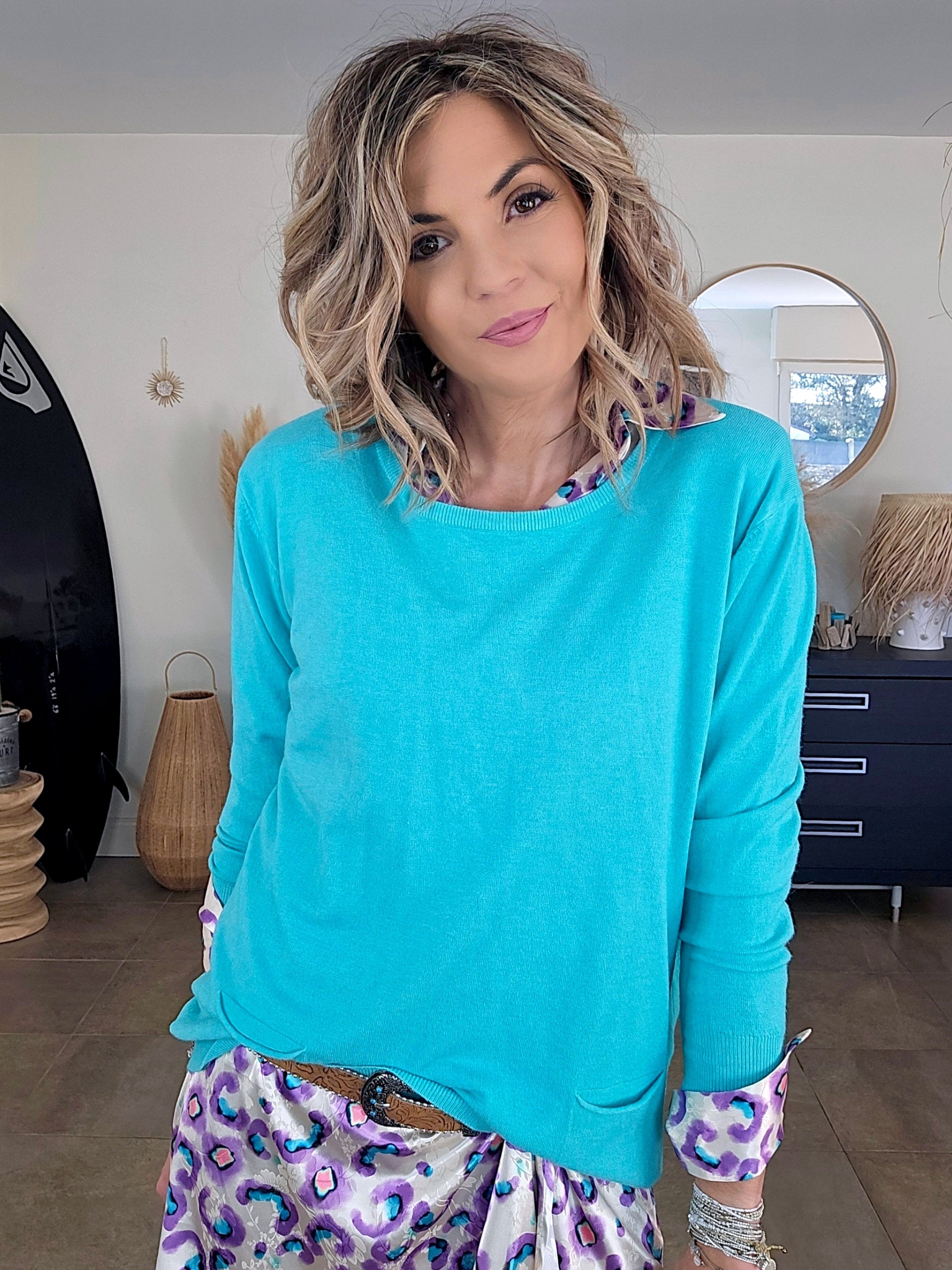 Pull bleu turquoise - 𝐌𝐚𝐫𝐢𝐧𝐚𝟒𝟒𝐟𝐚𝐦𝐢𝐥𝐲