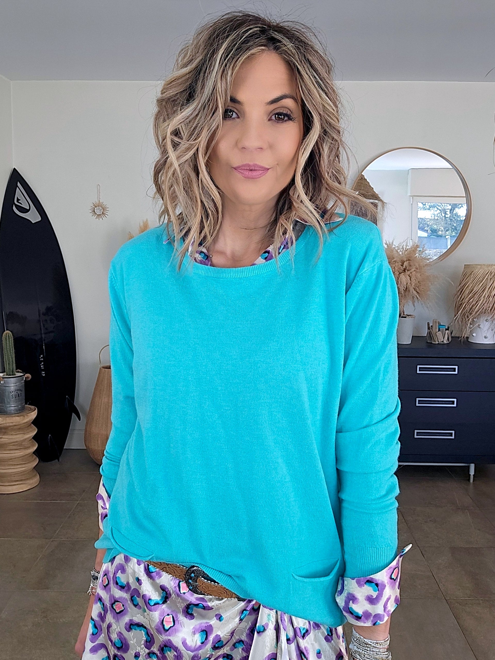 Pull bleu turquoise - 𝐌𝐚𝐫𝐢𝐧𝐚𝟒𝟒𝐟𝐚𝐦𝐢𝐥𝐲