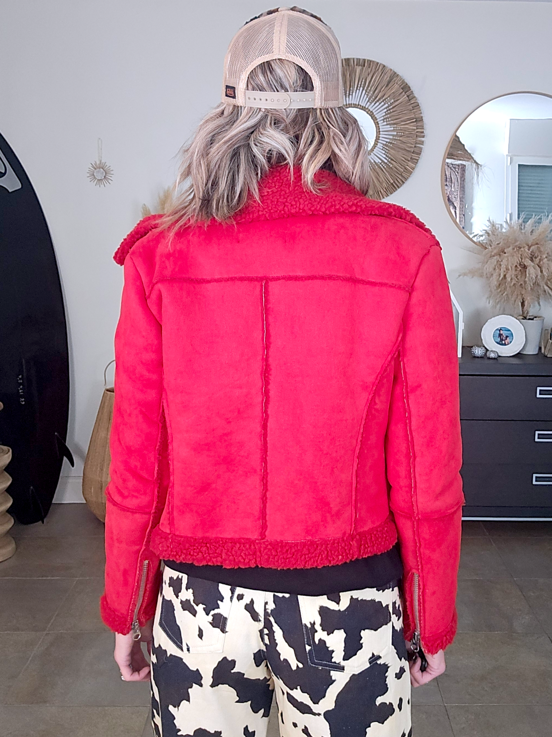 Perfecto rouge fausse fourrure