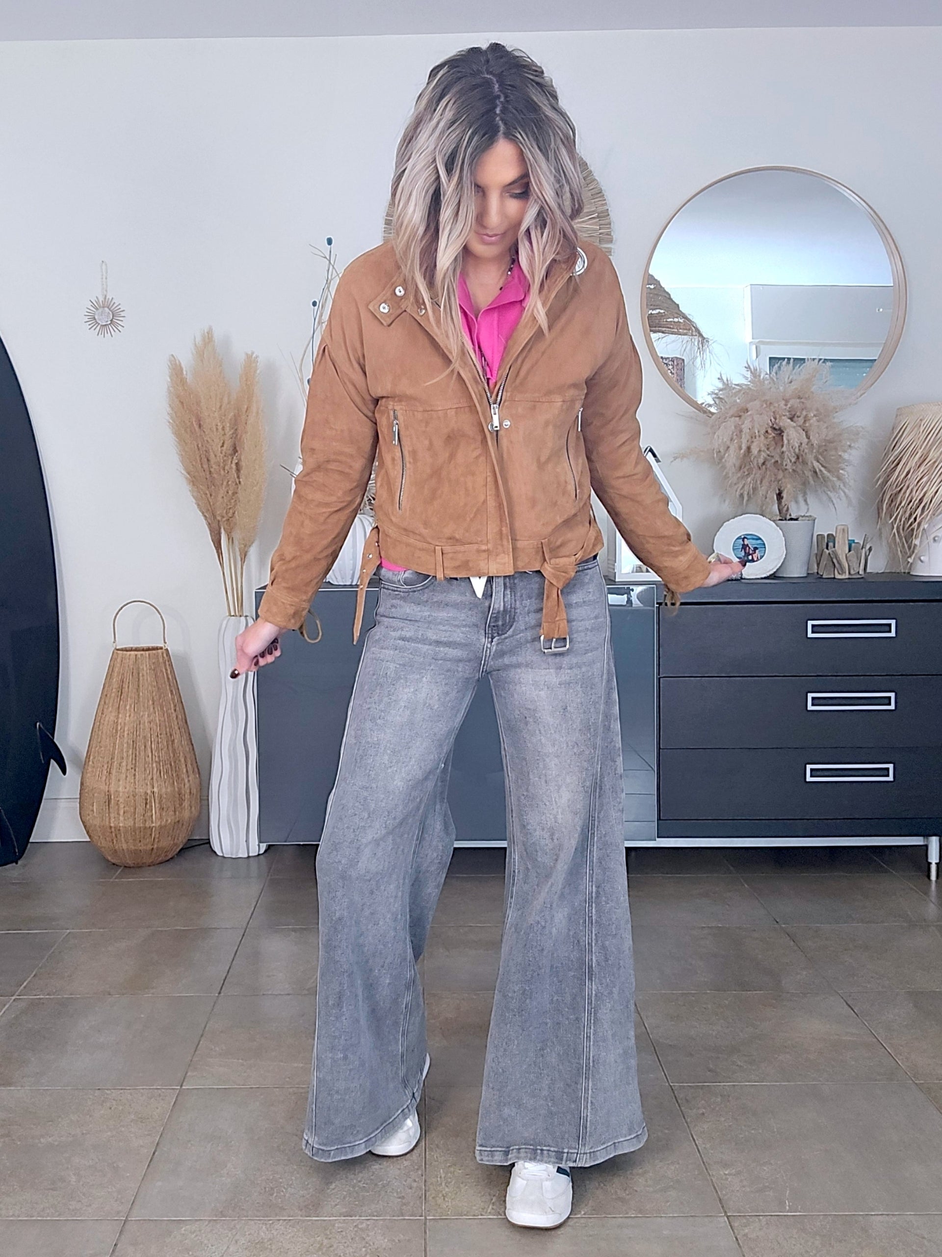 Blouson 100% cuir daim tabac - 𝐌𝐚𝐫𝐢𝐧𝐚𝟒𝟒𝐟𝐚𝐦𝐢𝐥𝐲